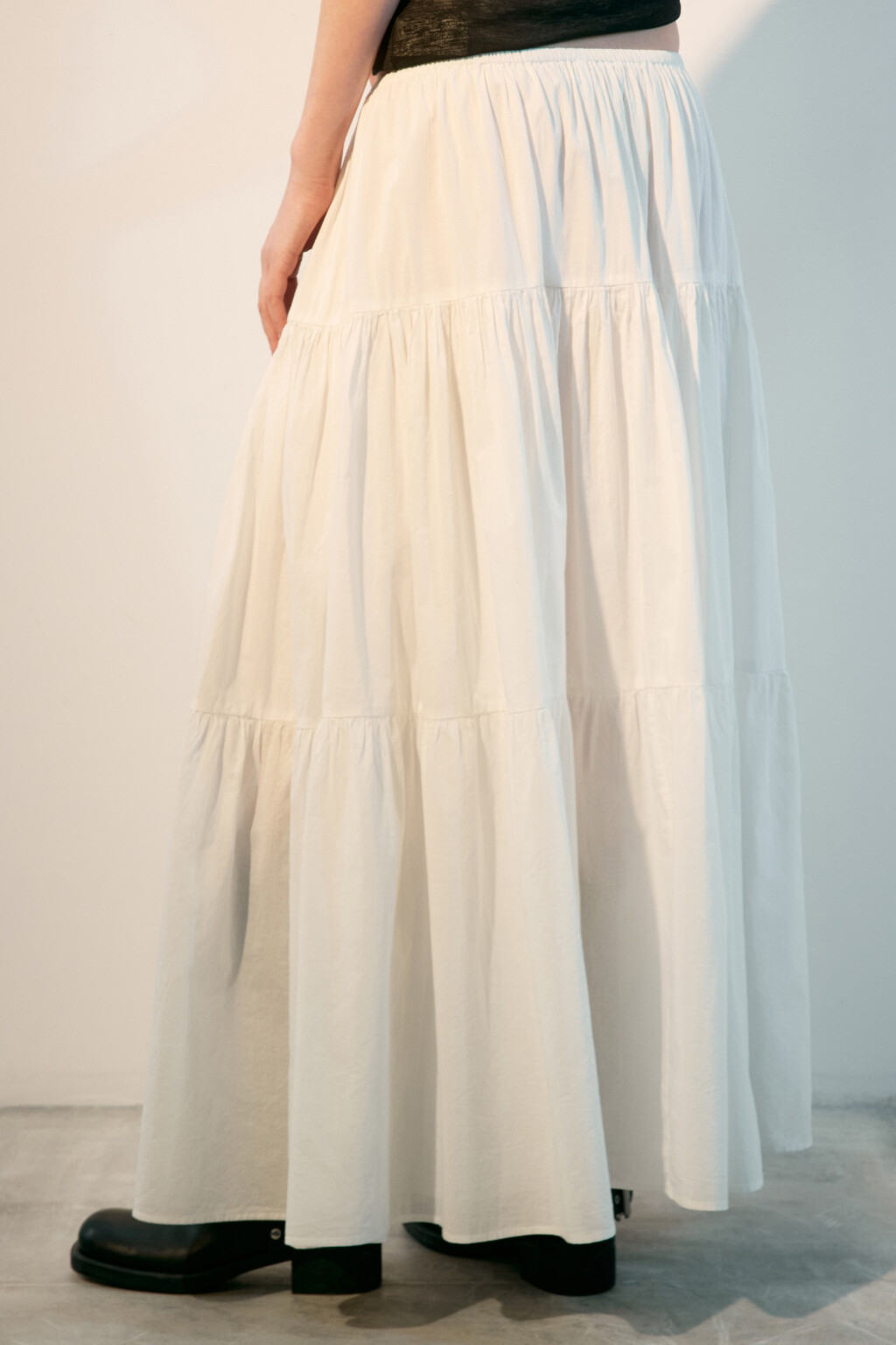 Юбка-трапеция макси хлопковая - цвет белый - 4