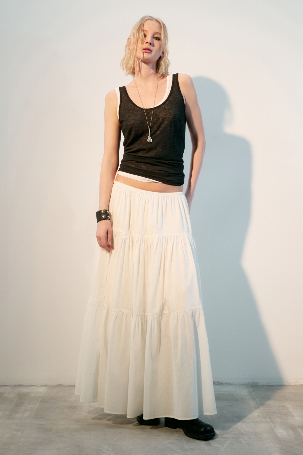 Юбка-трапеция макси хлопковая - цвет белый - 5