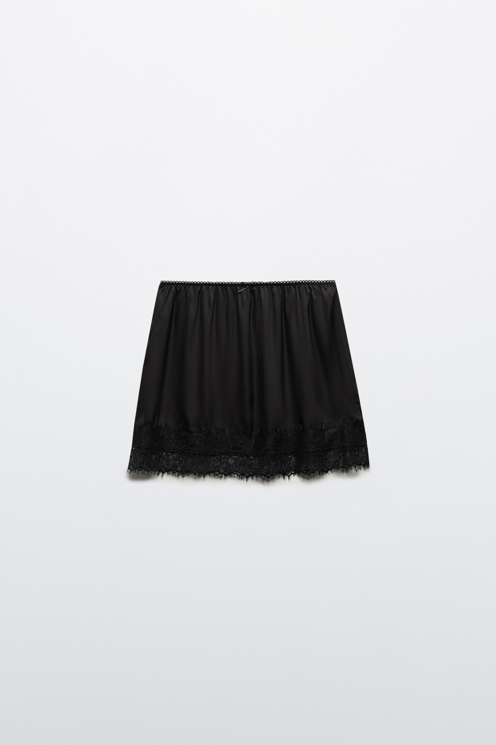 Юбка мини атласная с кружевом - цвет черный - 7