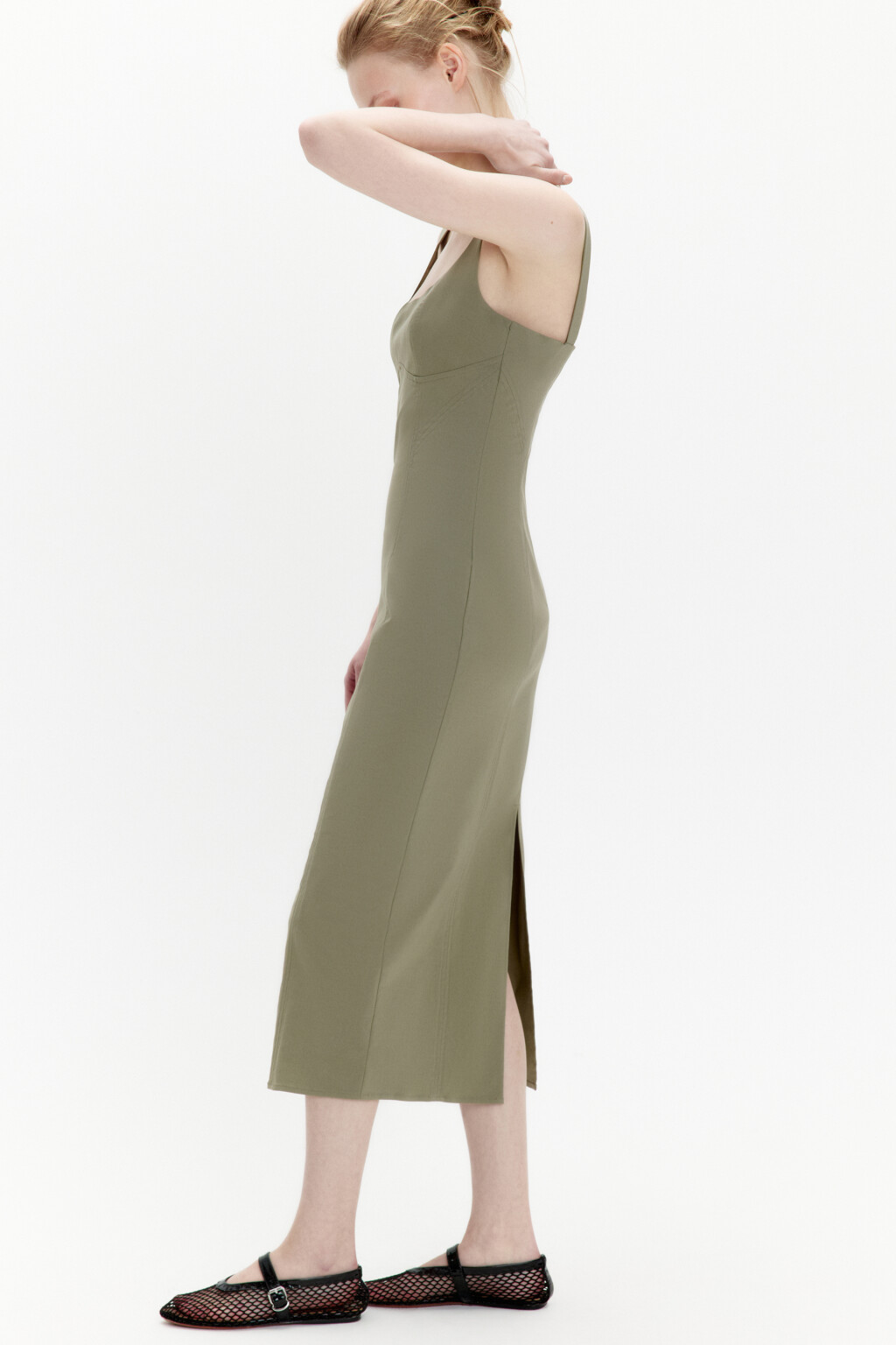 Платье миди облегающее с вырезом-каре - цвет зеленый - 1