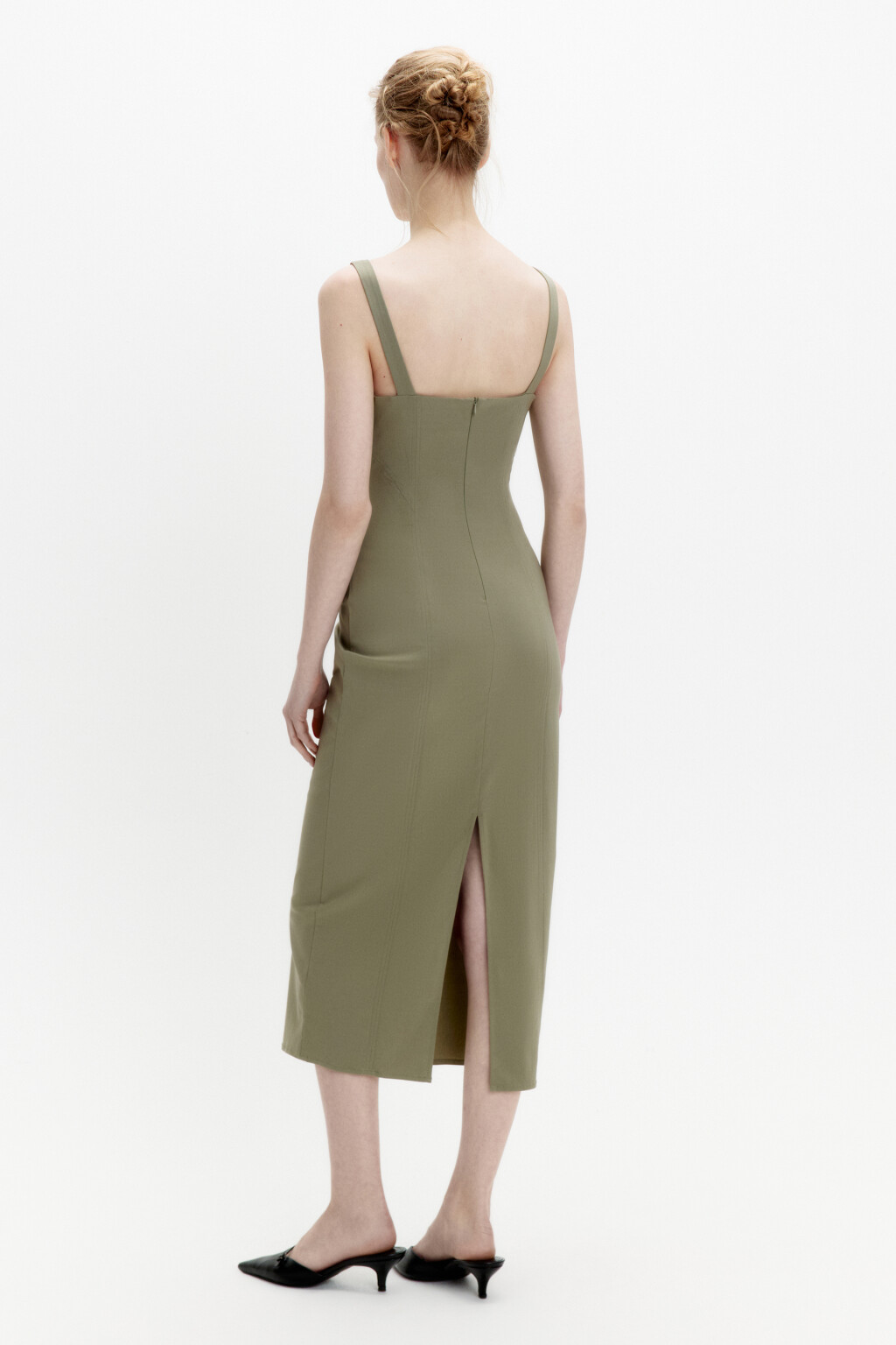 Платье миди облегающее с вырезом-каре - цвет зеленый - 3