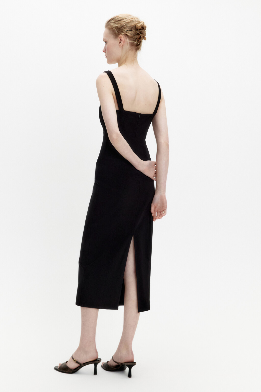 Платье миди облегающее с вырезом-каре - цвет черный - 3