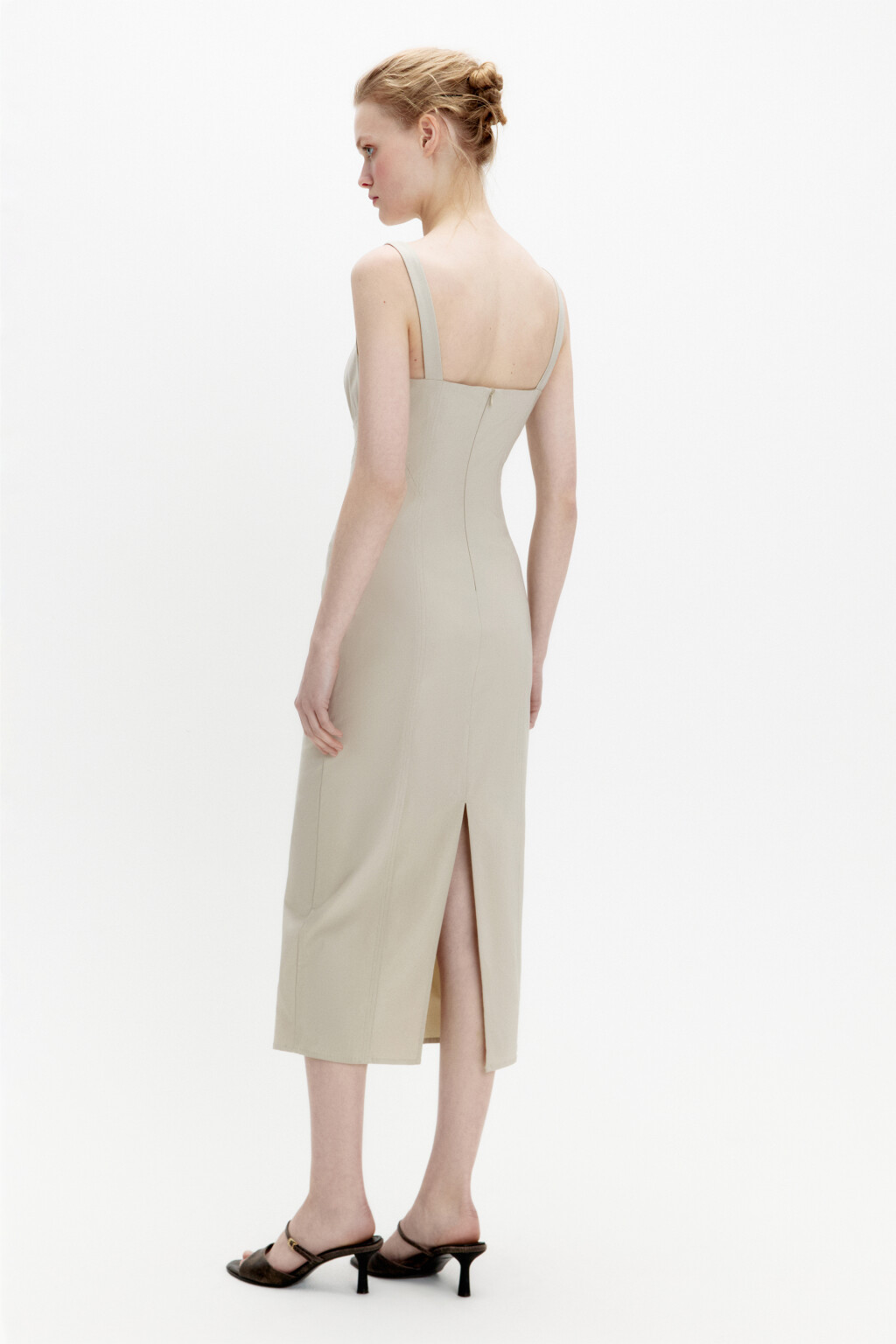 Платье миди облегающее с вырезом-каре - цвет бежевый - 3