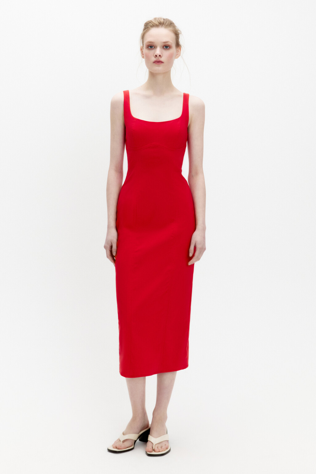 Платье миди облегающее с вырезом-каре - цвет красный - 2