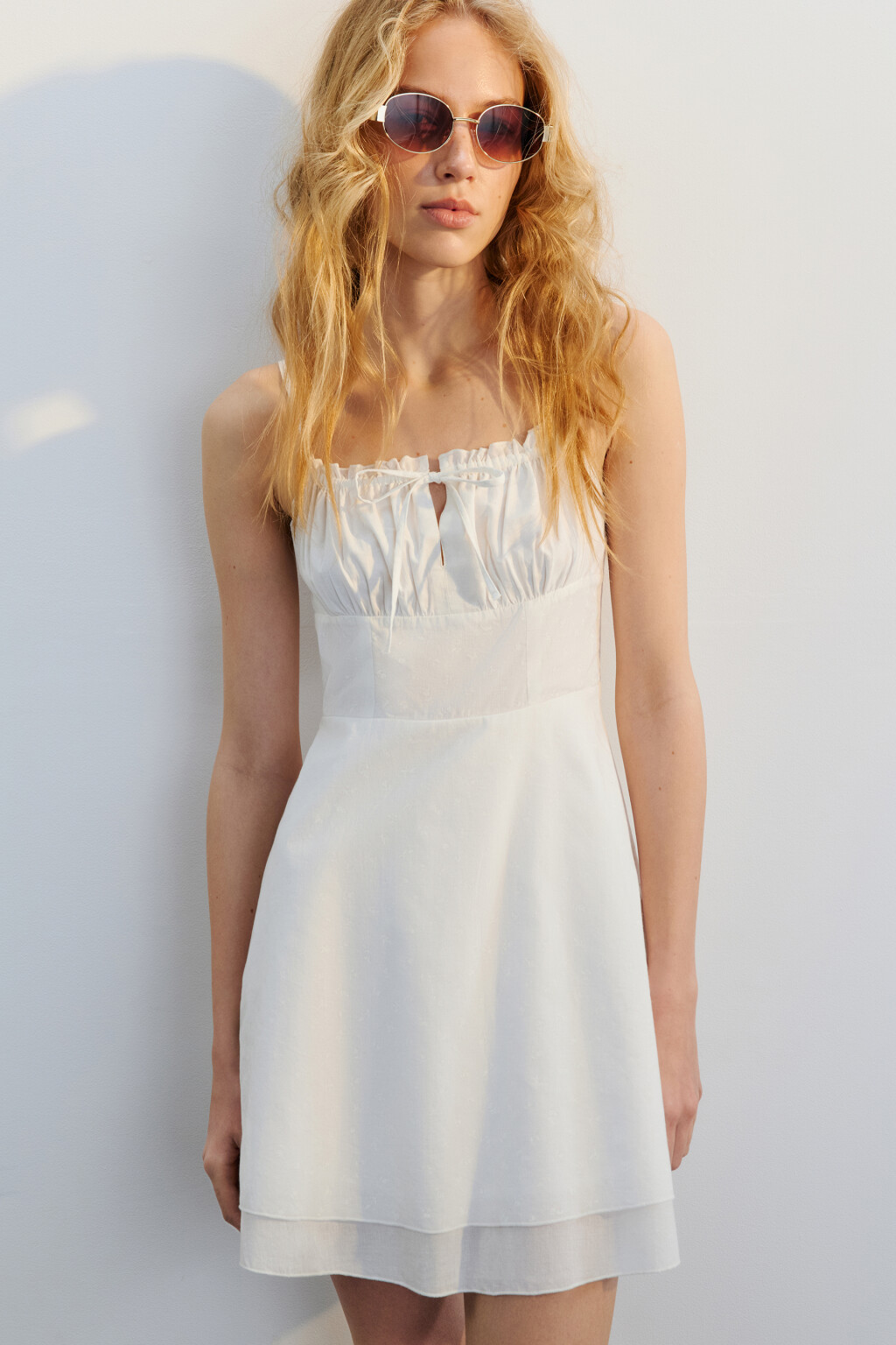 Платье-сарафан хлопковое с подкладкой - цвет белый - 2