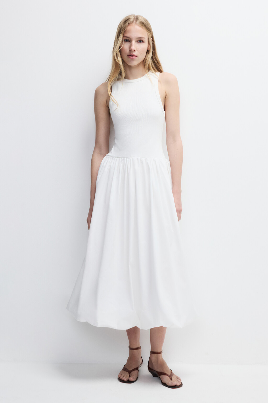 Платье-баллон с облегающим верхом - цвет белый - 3