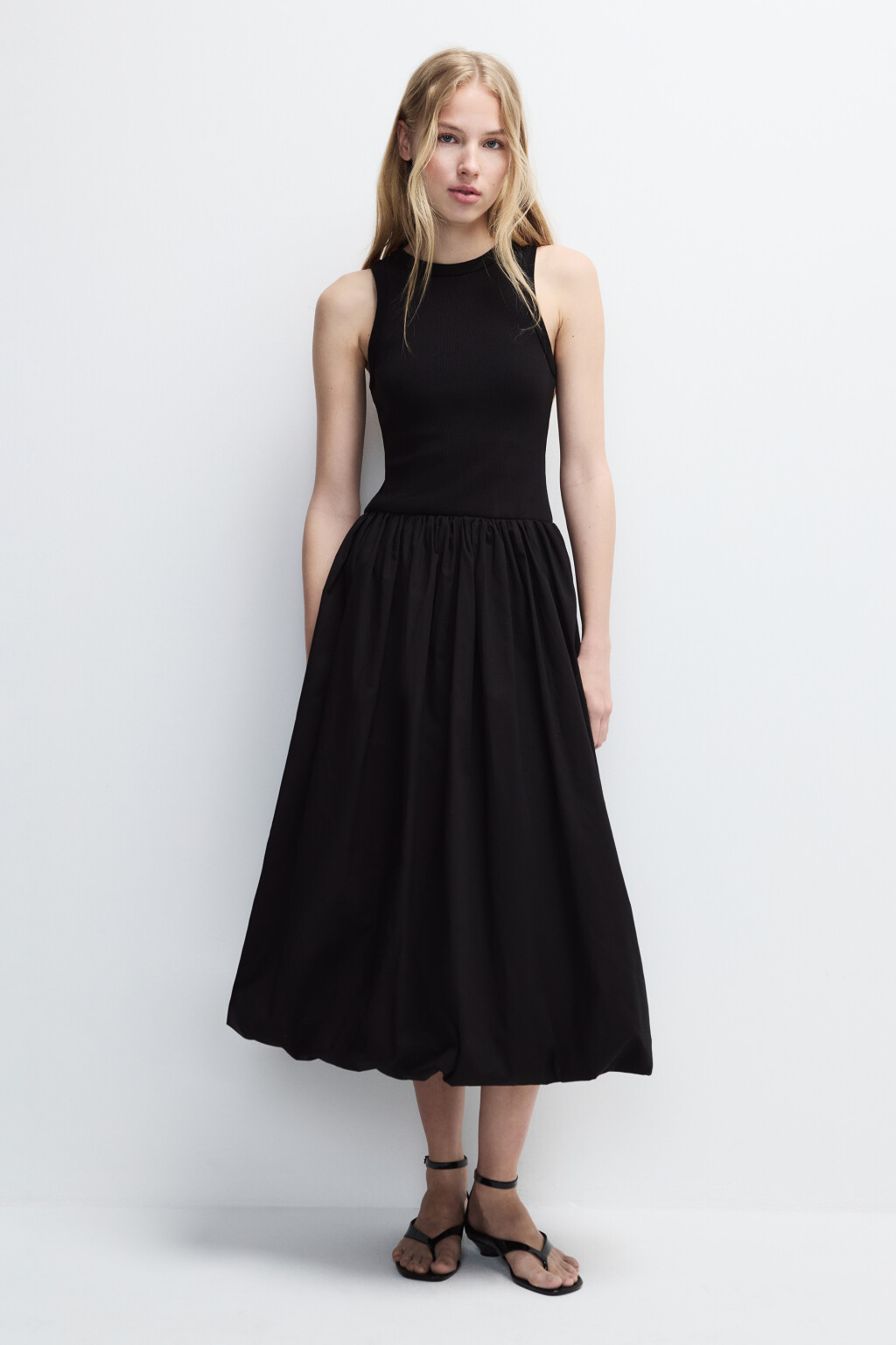 Платье-баллон с облегающим верхом - цвет черный - 2