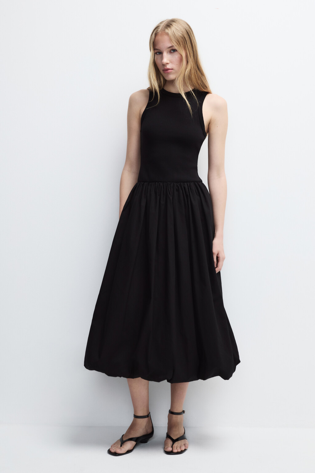 Платье-баллон с облегающим верхом - цвет черный - 4