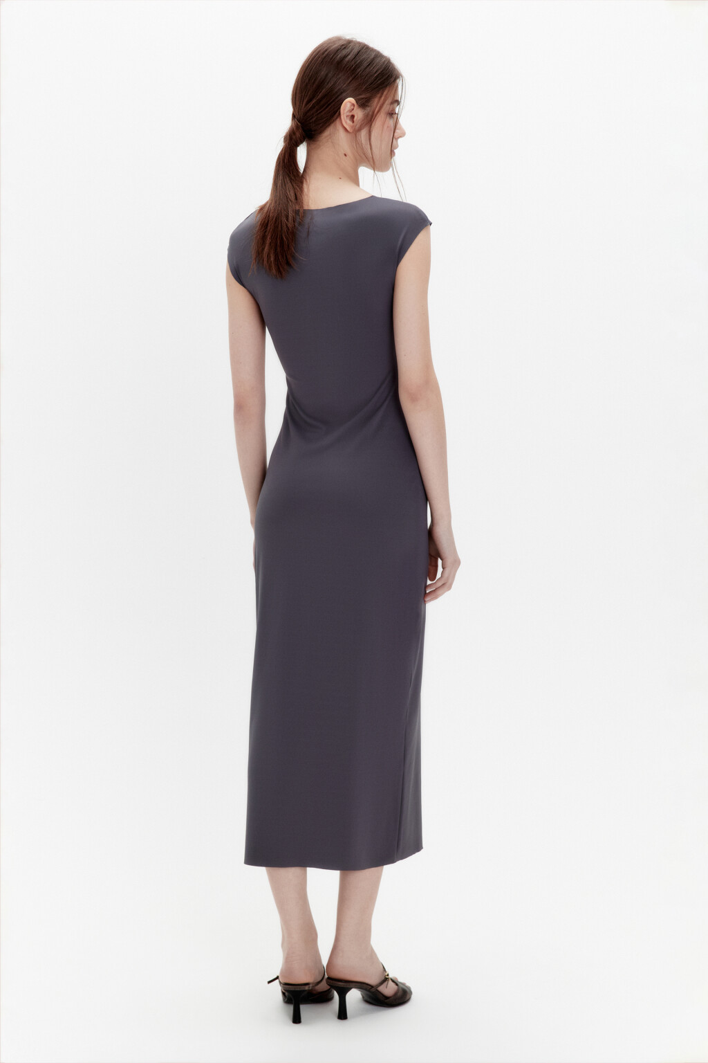 Платье-футляр миди трикотажное - цвет серый - 4