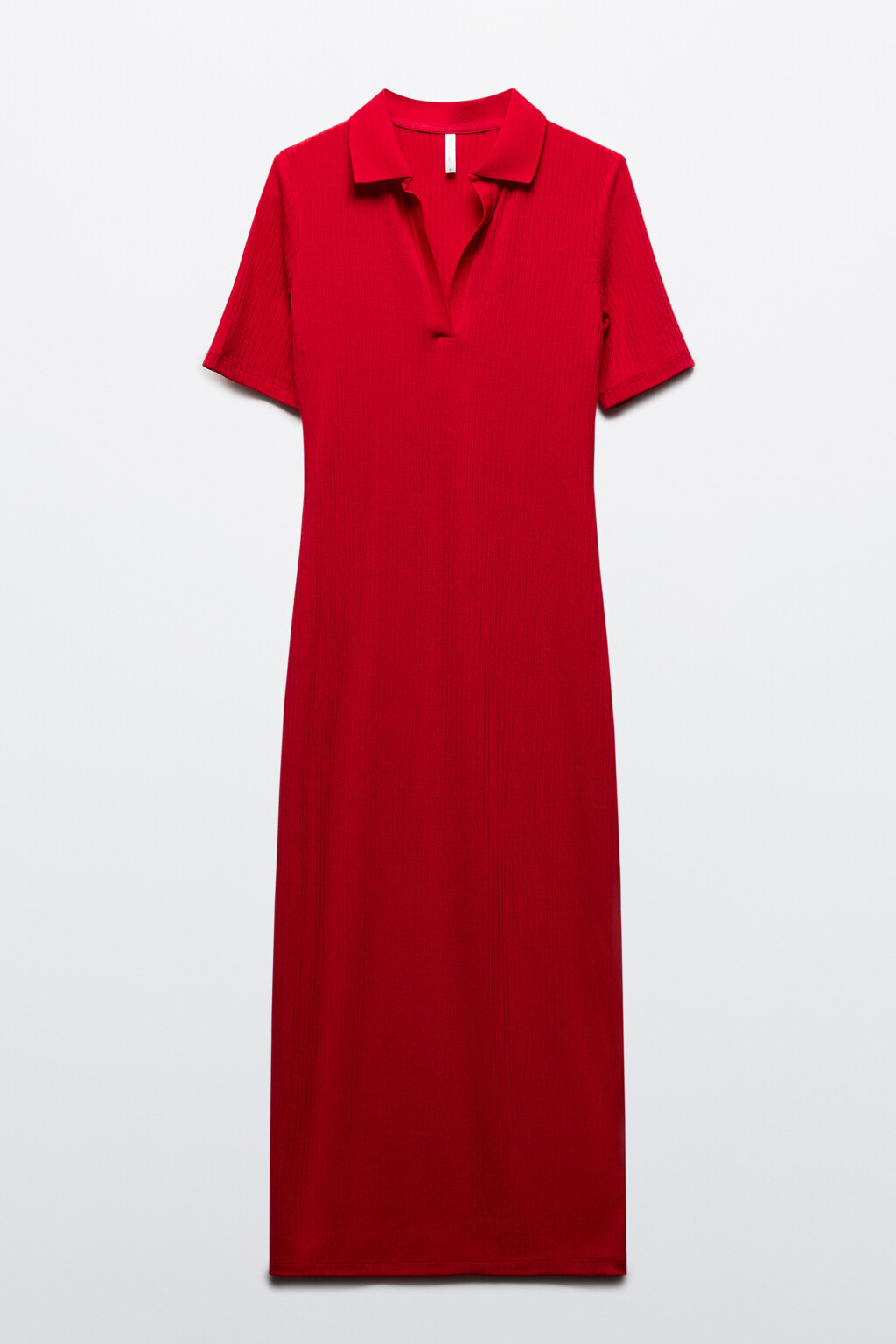 Платье-поло миди облегающее в рубчик - цвет красный - 9