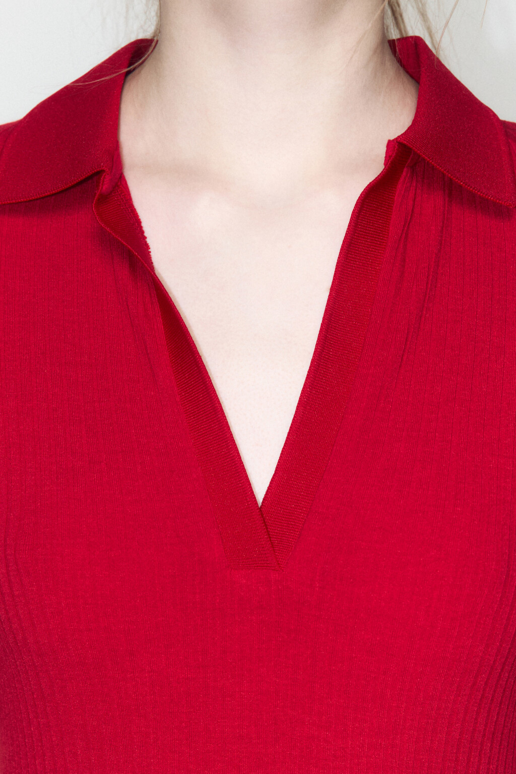 Платье-поло миди облегающее в рубчик - цвет красный - 6