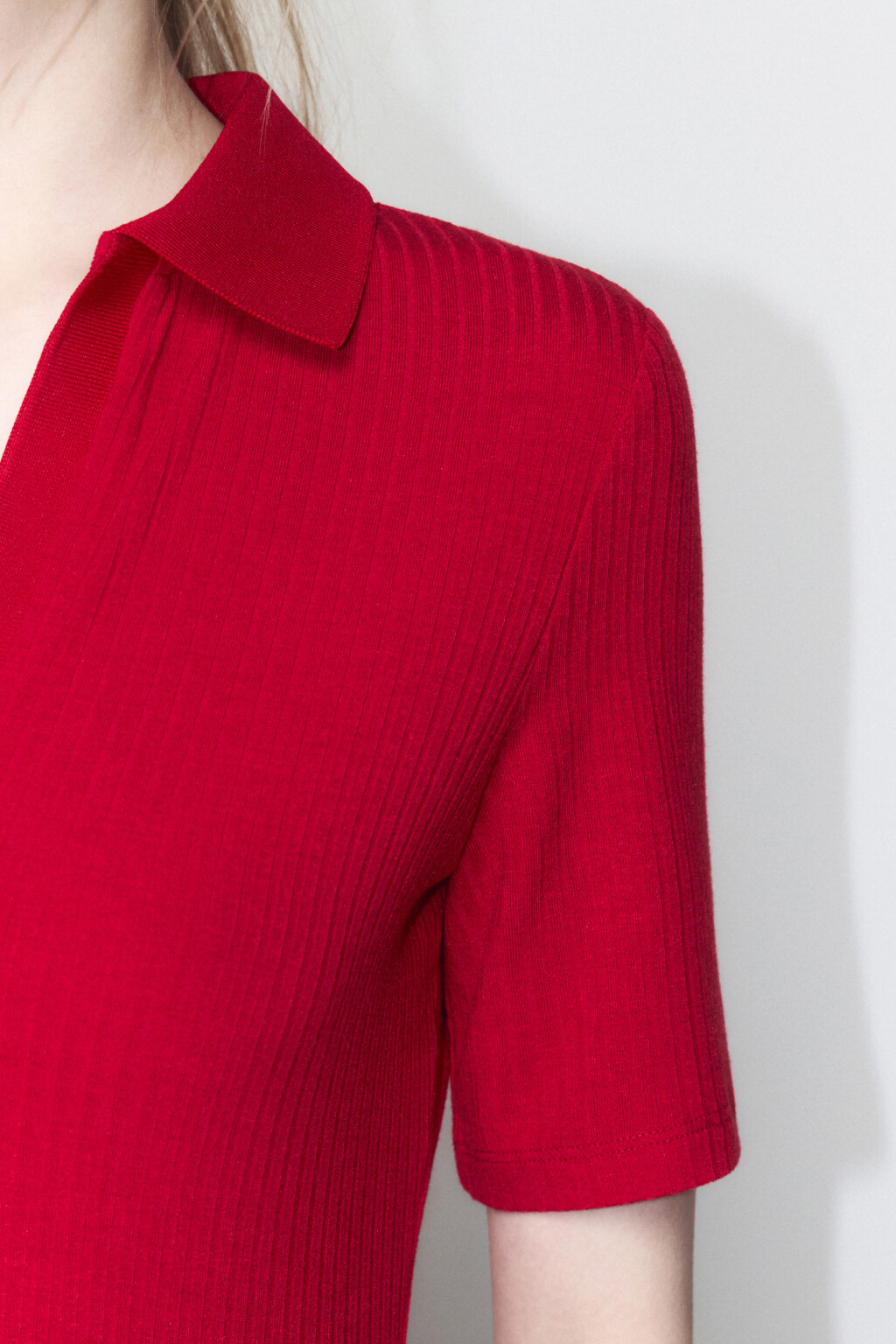 Платье-поло миди облегающее в рубчик - цвет красный - 7