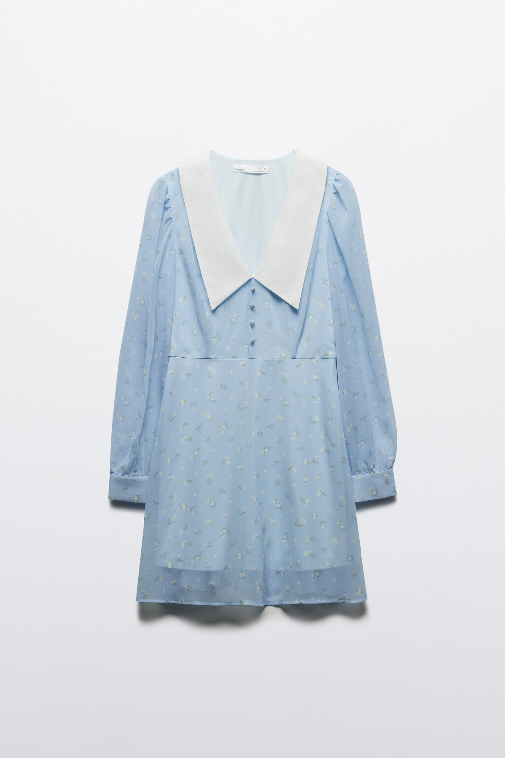 Платье мини шифоновое с воротничком и принтом - цвет голубой - 8