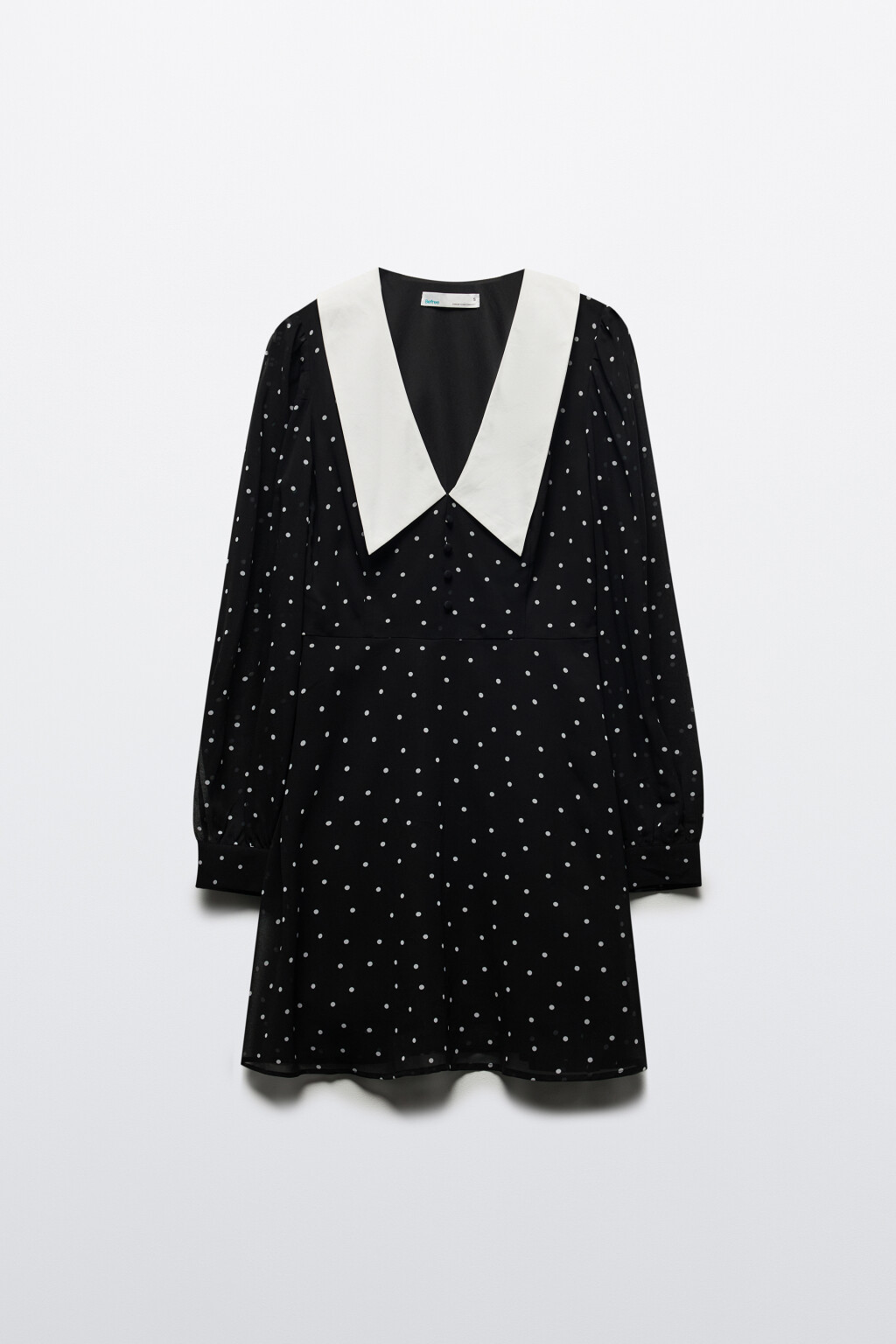 Платье мини шифоновое с воротничком и принтом - цвет черный - 7