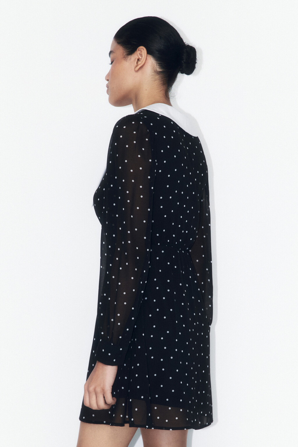 Платье мини шифоновое с воротничком и принтом - цвет черный - 3