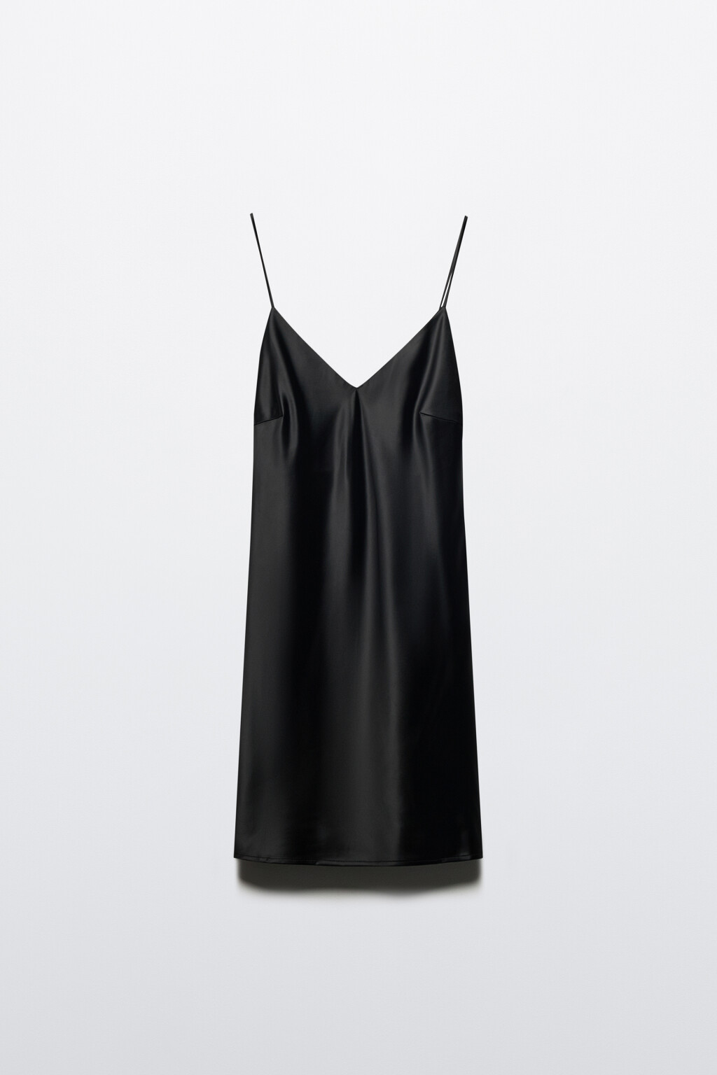 Платье-комбинация мини атласное на бретельках - цвет черный - 8