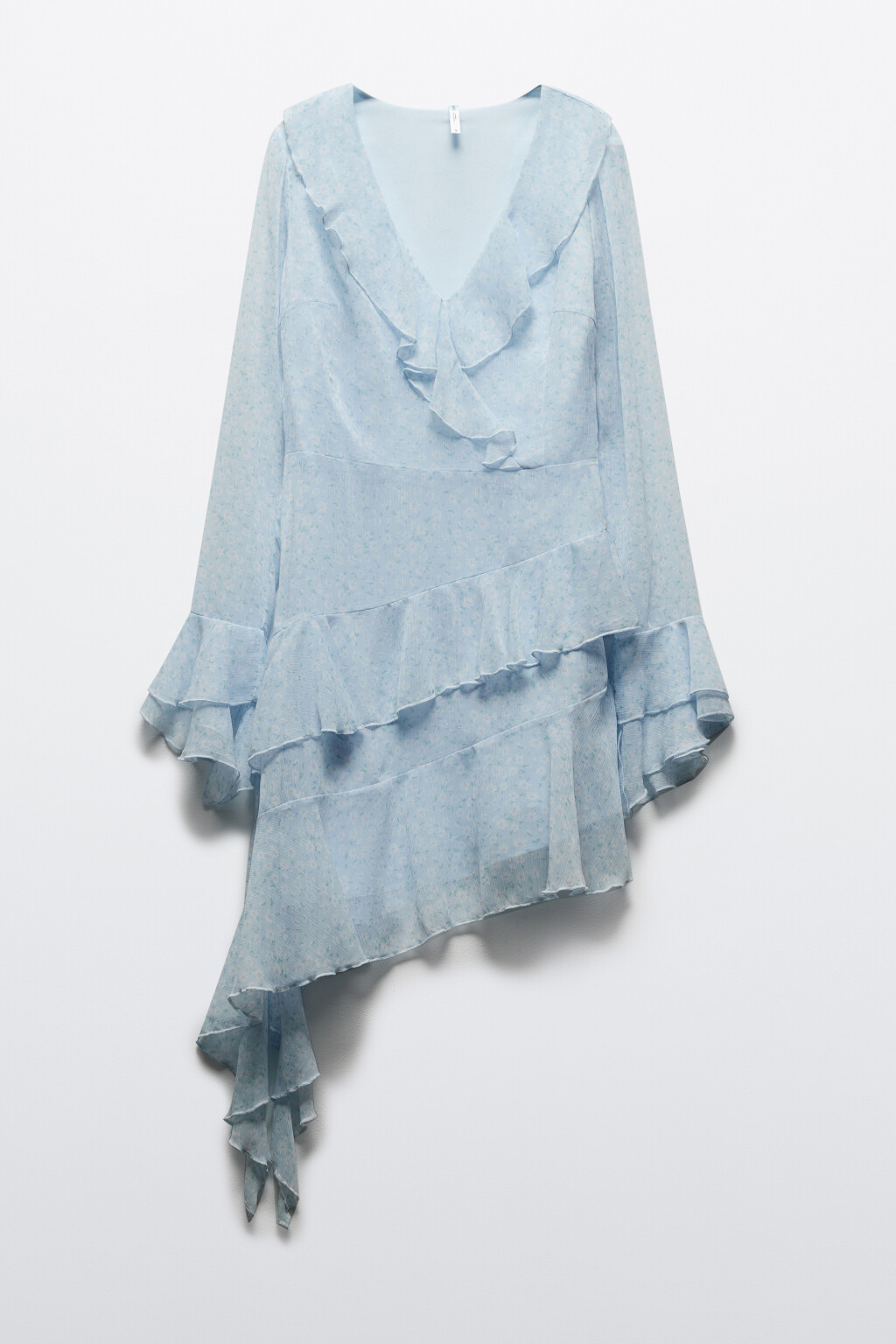 Платье мини шифоновое с асимметричным воланом - цвет голубой - 7