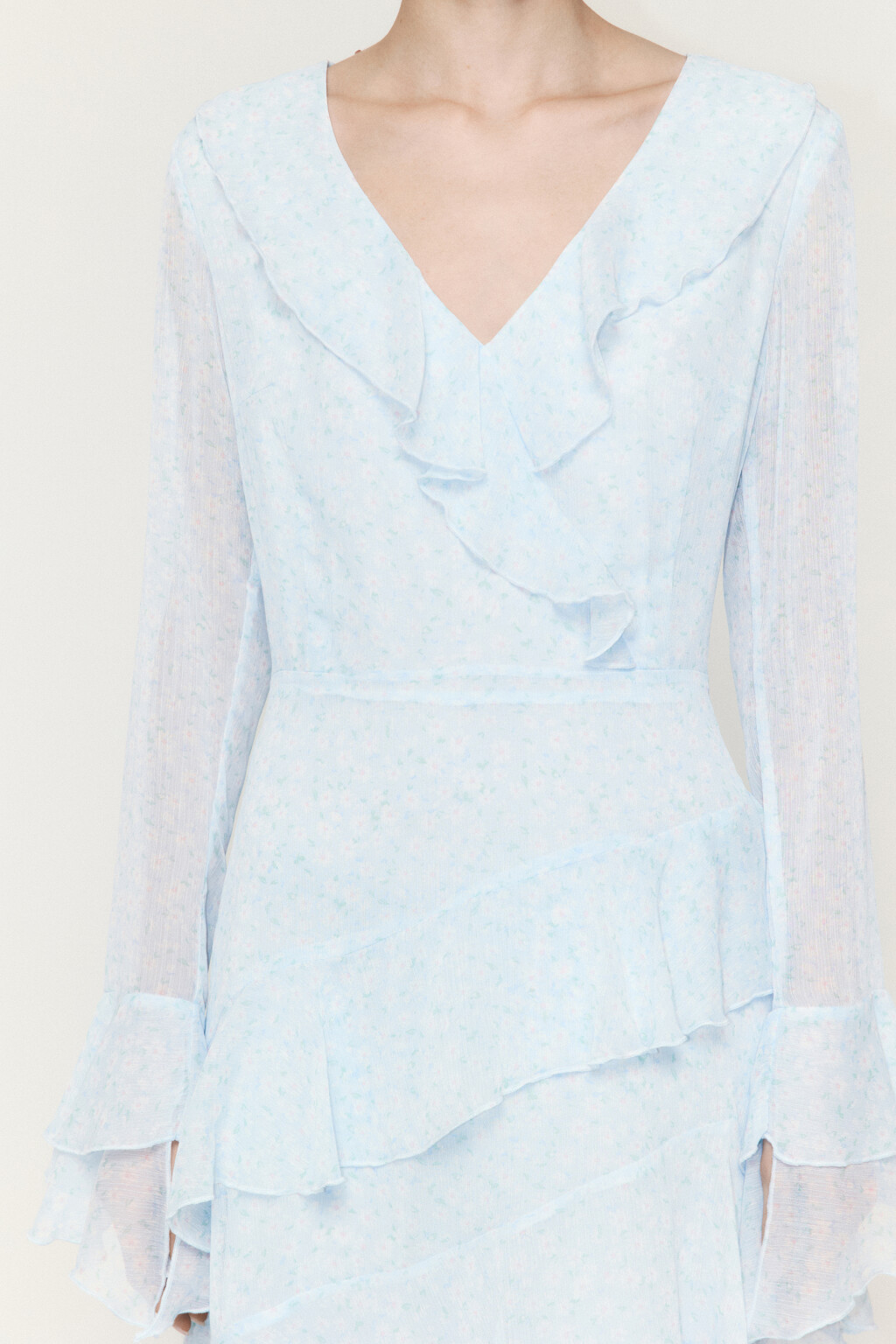 Платье мини шифоновое с асимметричным воланом - цвет голубой - 6
