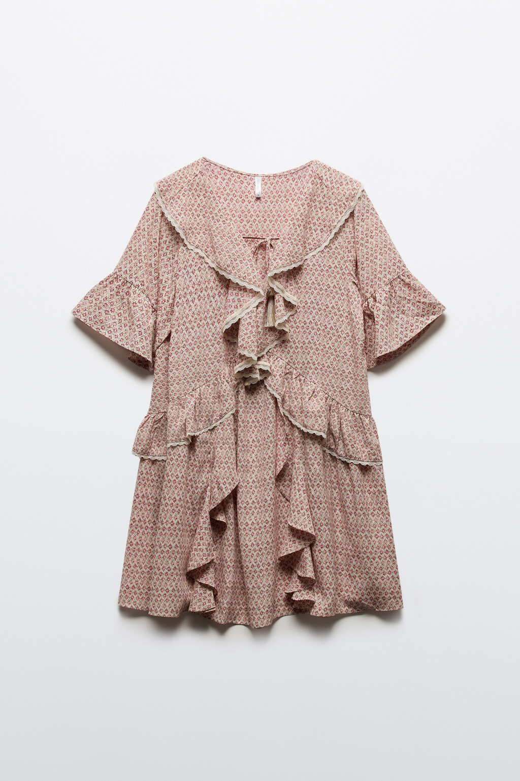 Платье мини свободное с воланами - цвет бордовый - 7