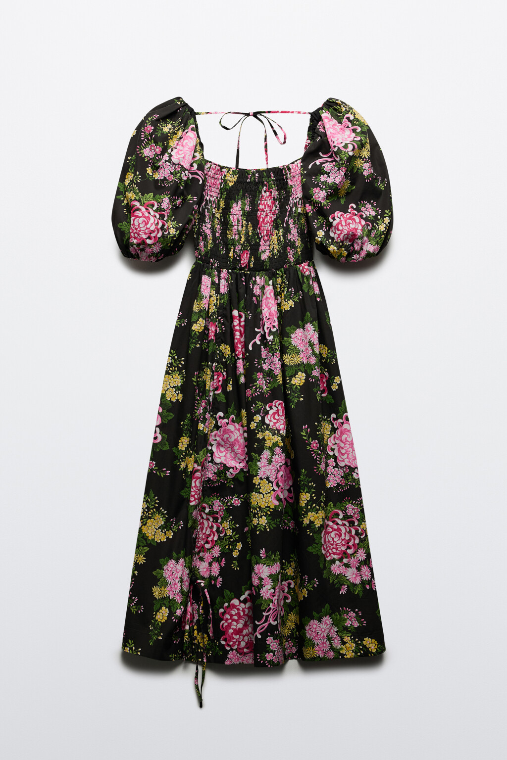 Платье миди с пышными рукавами и завязками - цвет мультиколор - 10