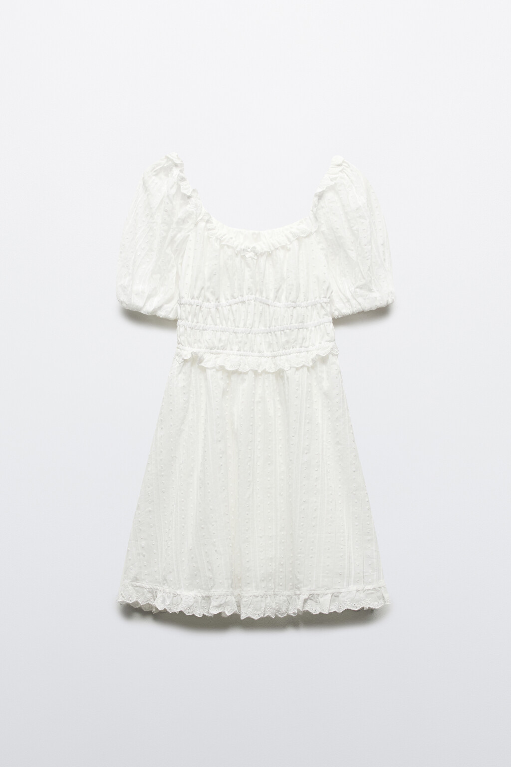 Платье мини хлопковое с оборками - цвет белый - 8