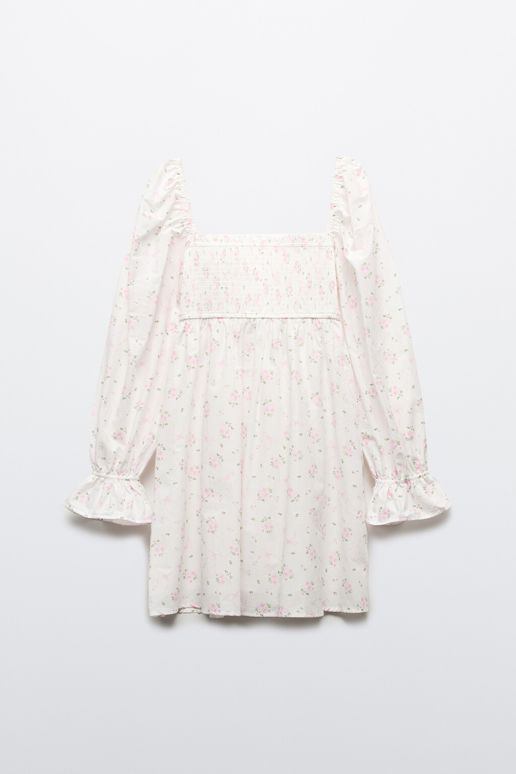 Платье мини с вырезом-каре и воланами - цвет белый - 7