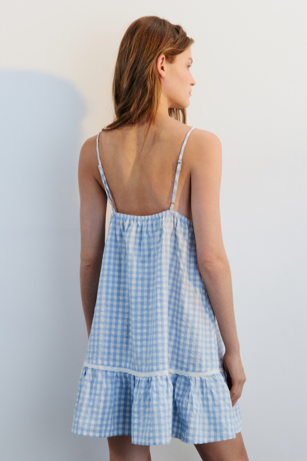 Сарафан мини хлопковый в клетку - цвет голубой - 3