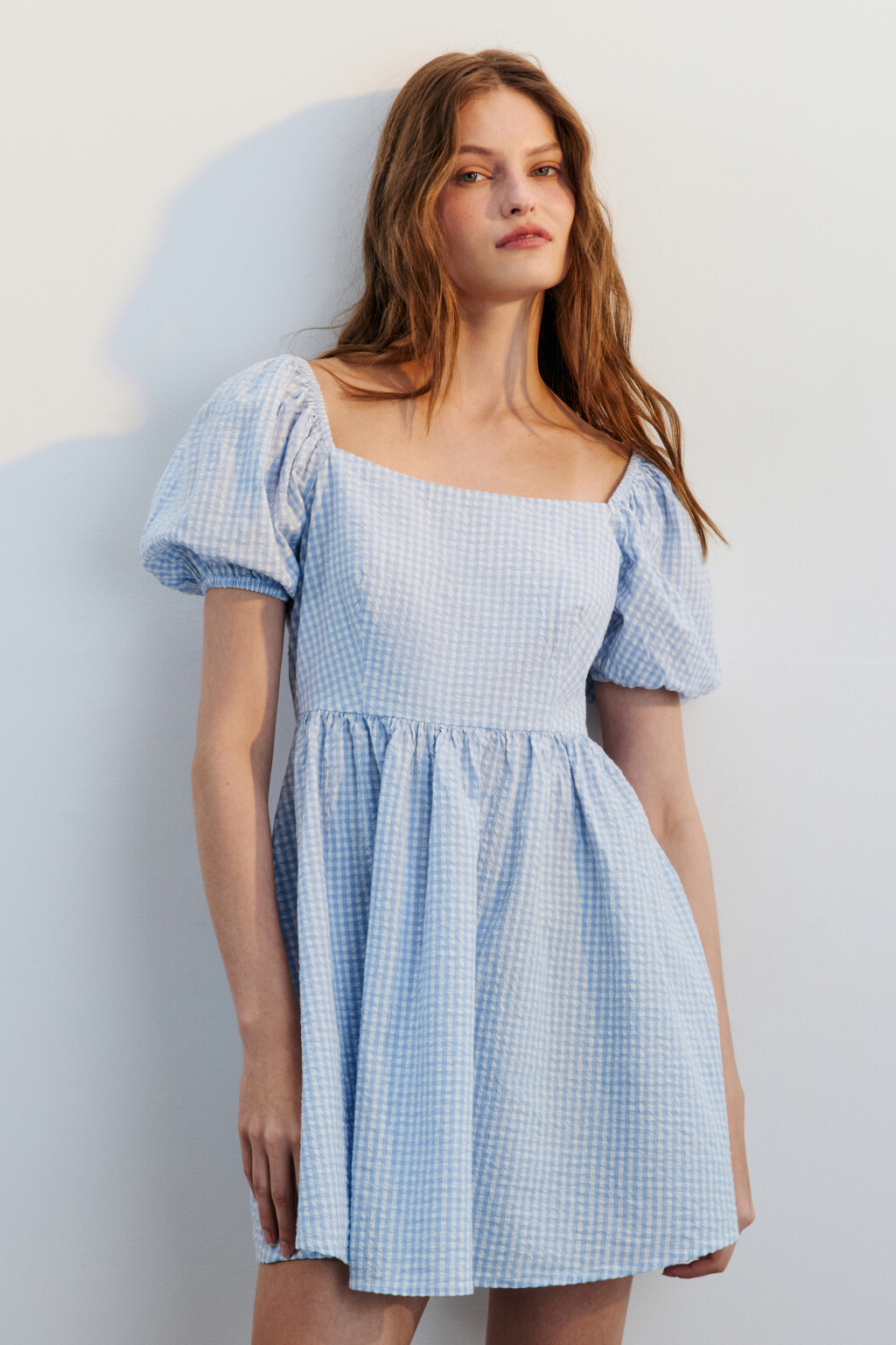 Платье мини приталенное из муслина - цвет голубой - 2