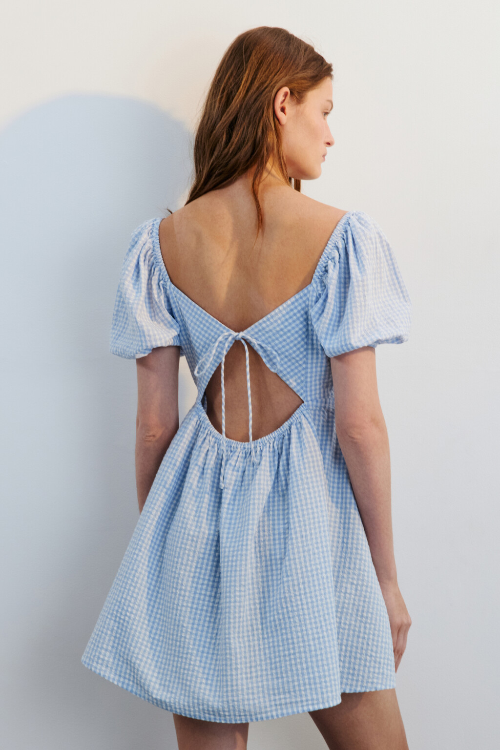 Платье мини приталенное из муслина - цвет голубой - 3