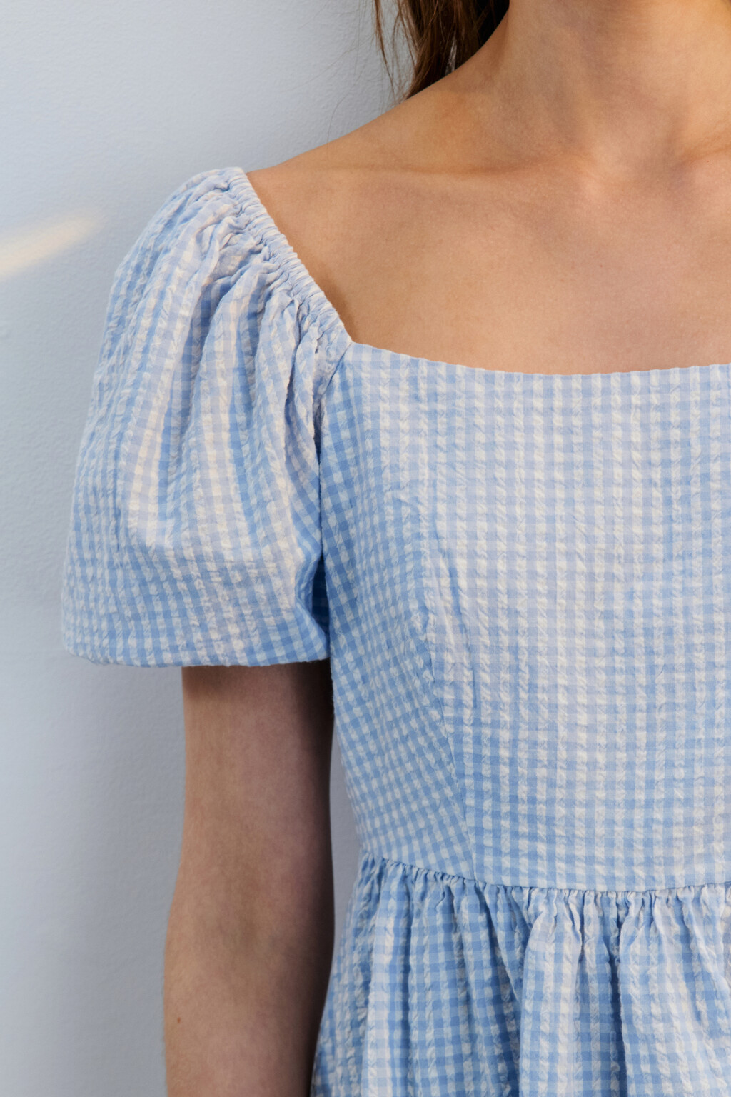 Платье мини приталенное из муслина - цвет голубой - 6