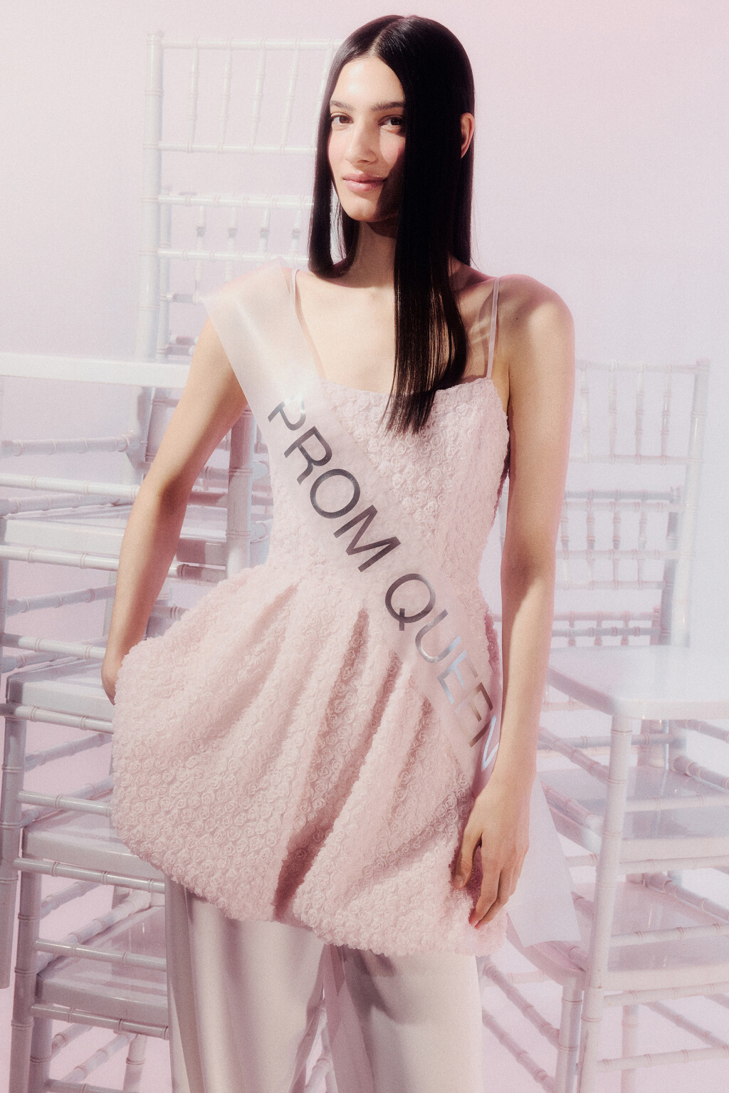 Платье мини с цветами и юбкой-баллон - цвет розовый - 9