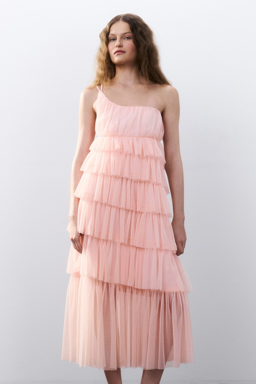 Платье миди многоярусное из сетки - цвет розовый - 10