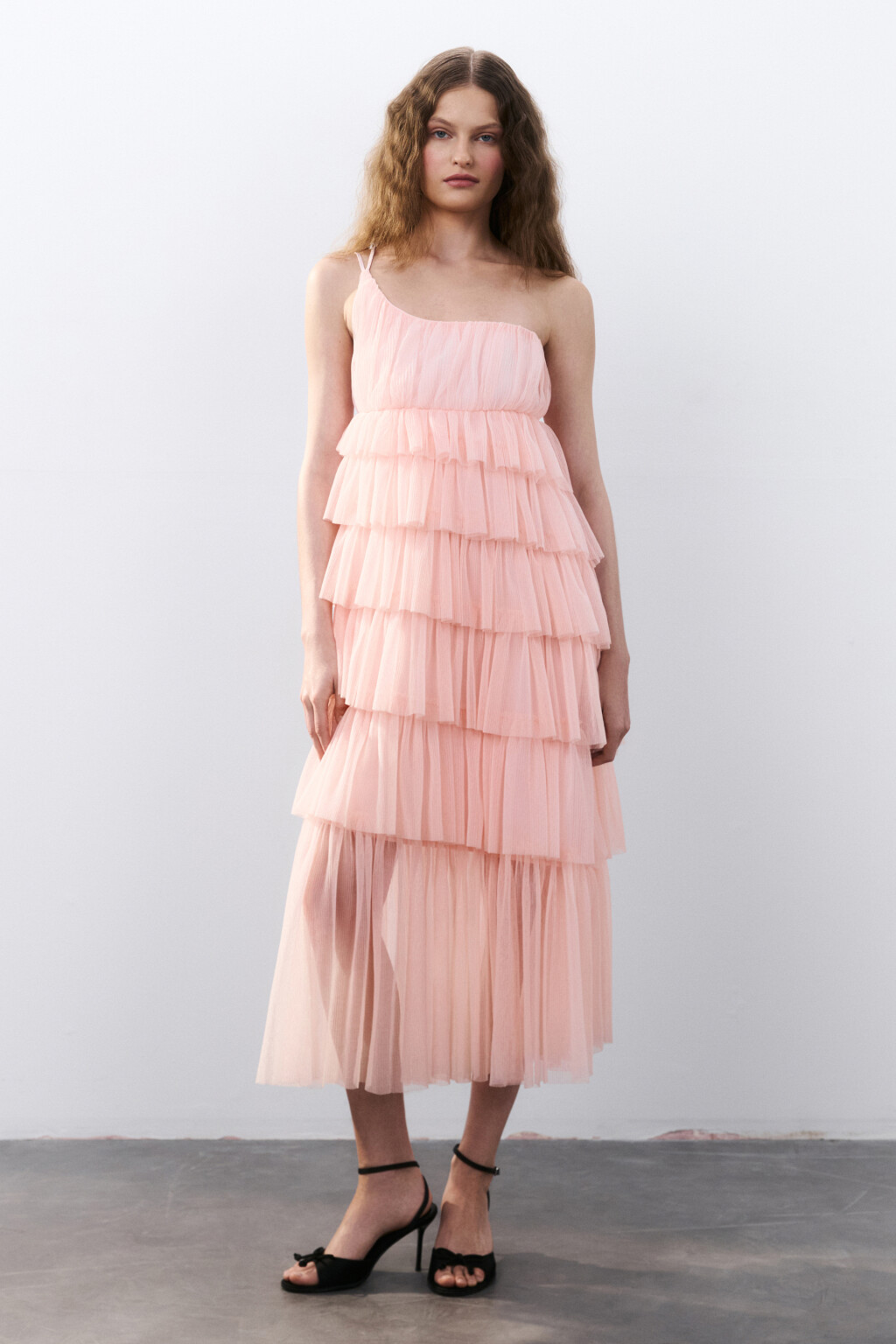 Платье миди многоярусное из сетки - цвет розовый - 6