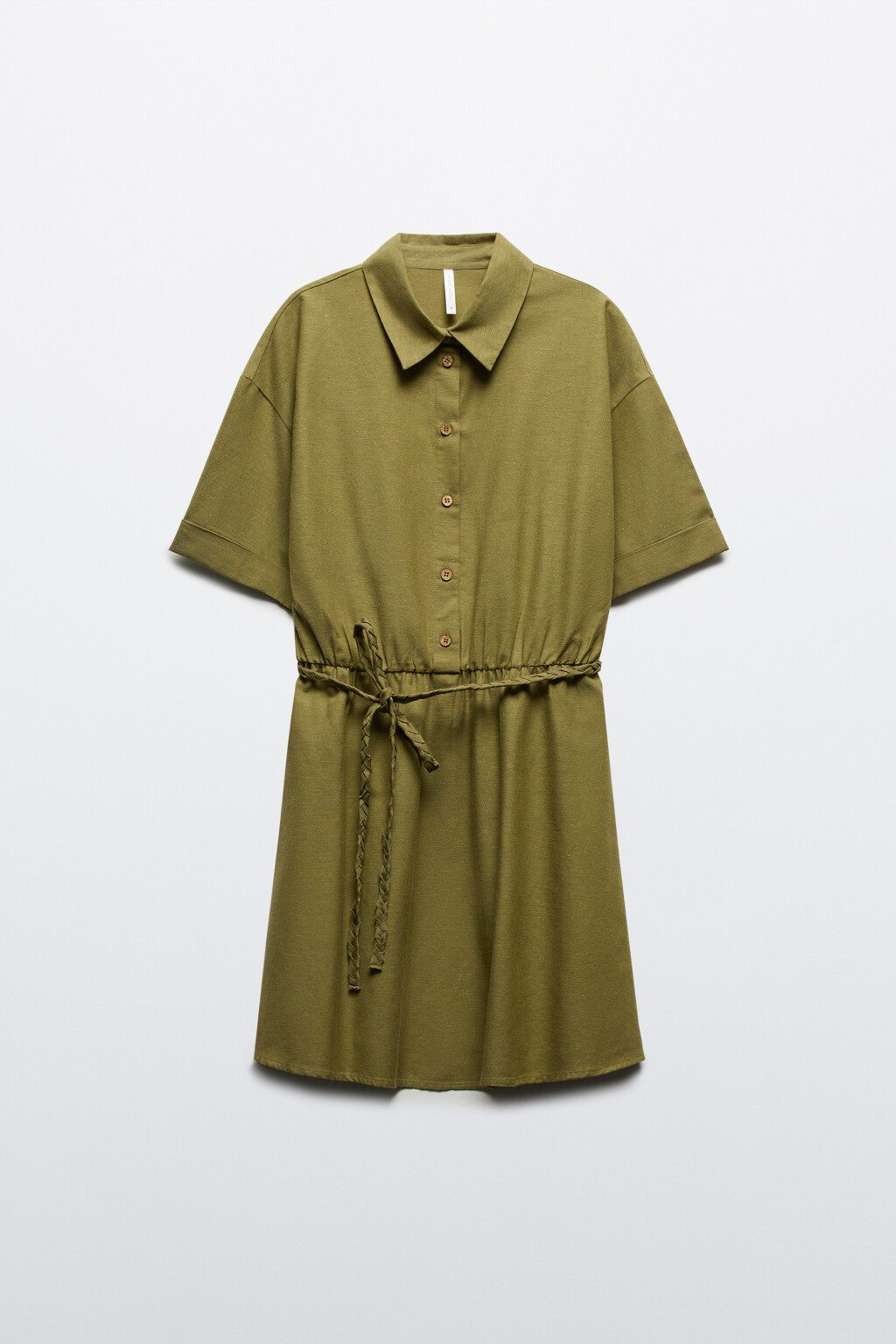 Платье-рубашка мини с поясом - цвет зеленый - 8