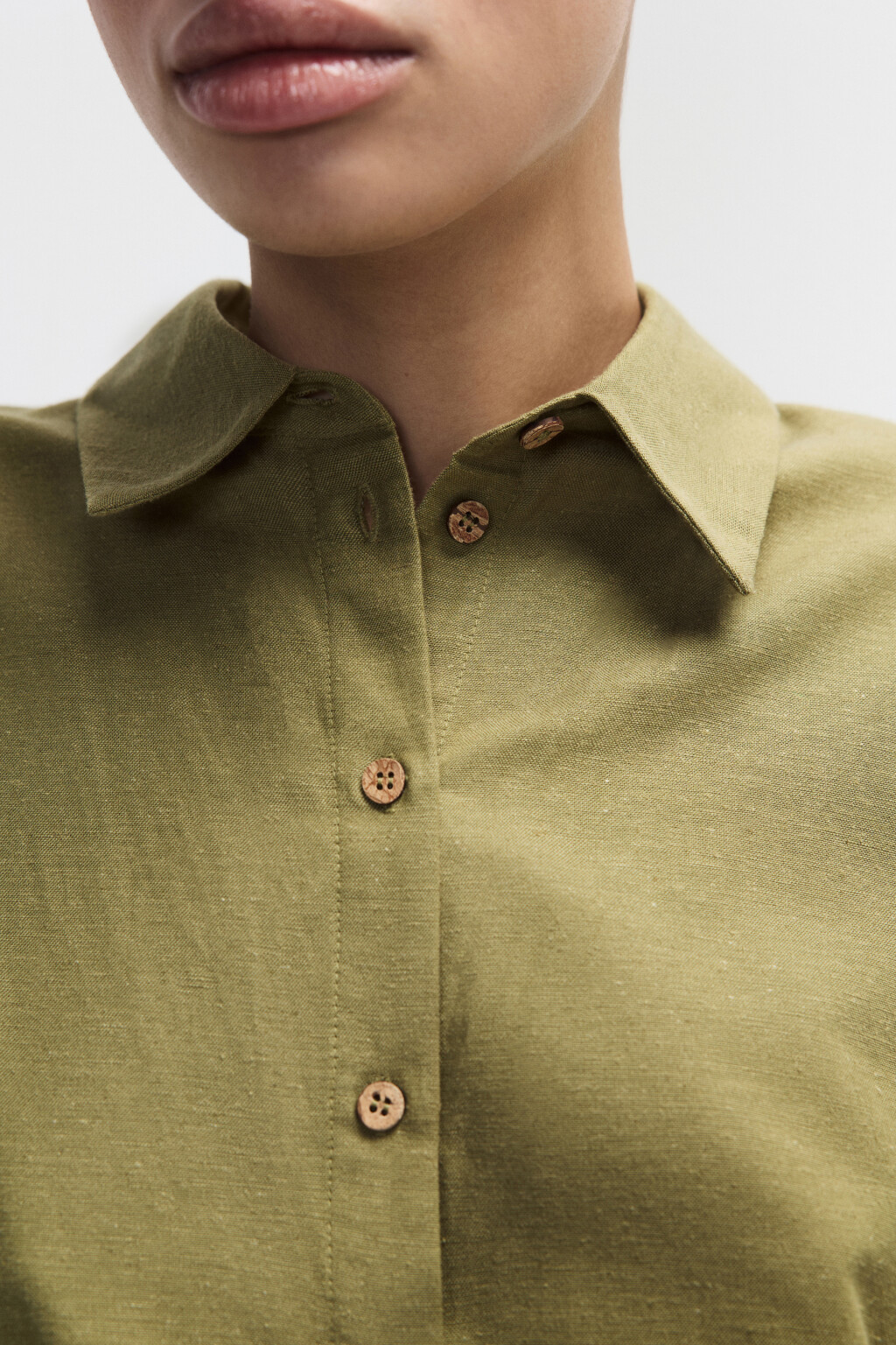 Платье-рубашка мини с поясом - цвет зеленый - 6