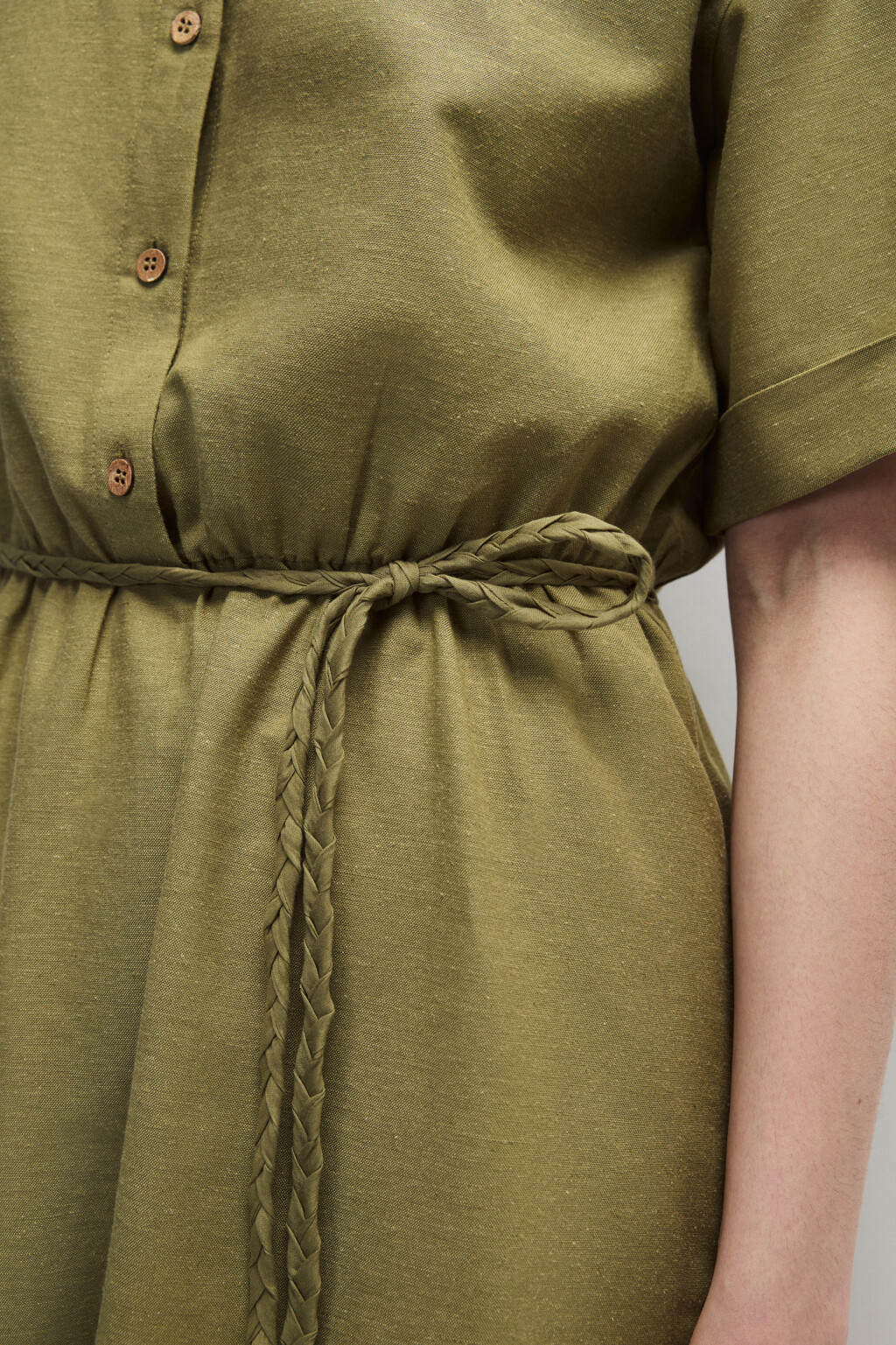 Платье-рубашка мини с поясом - цвет зеленый - 7