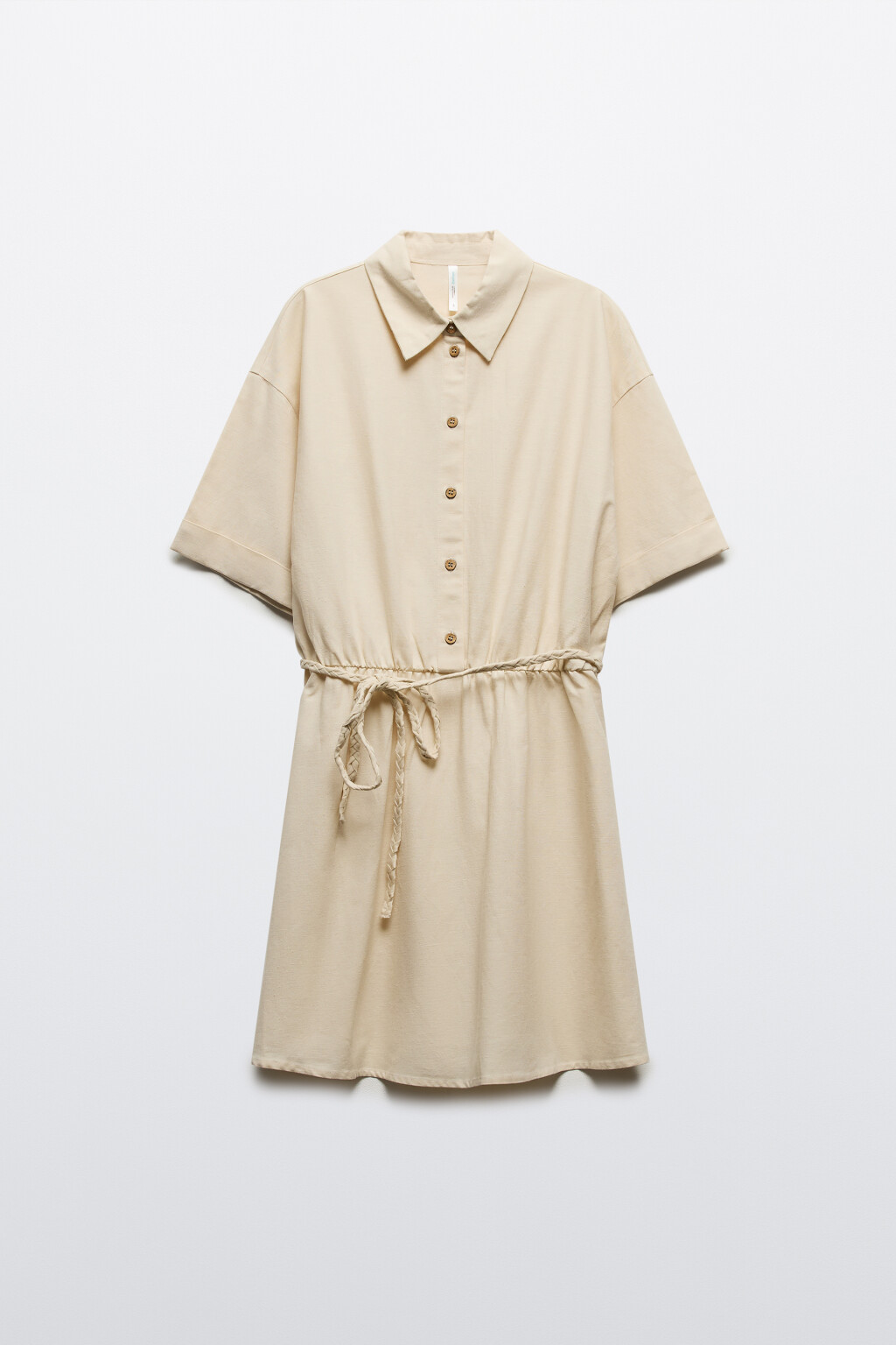 Платье-рубашка мини с поясом - цвет молочный - 8