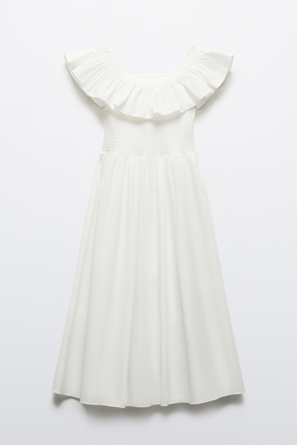 Платье миди хлопковое с пышным воланом - цвет белый - 8