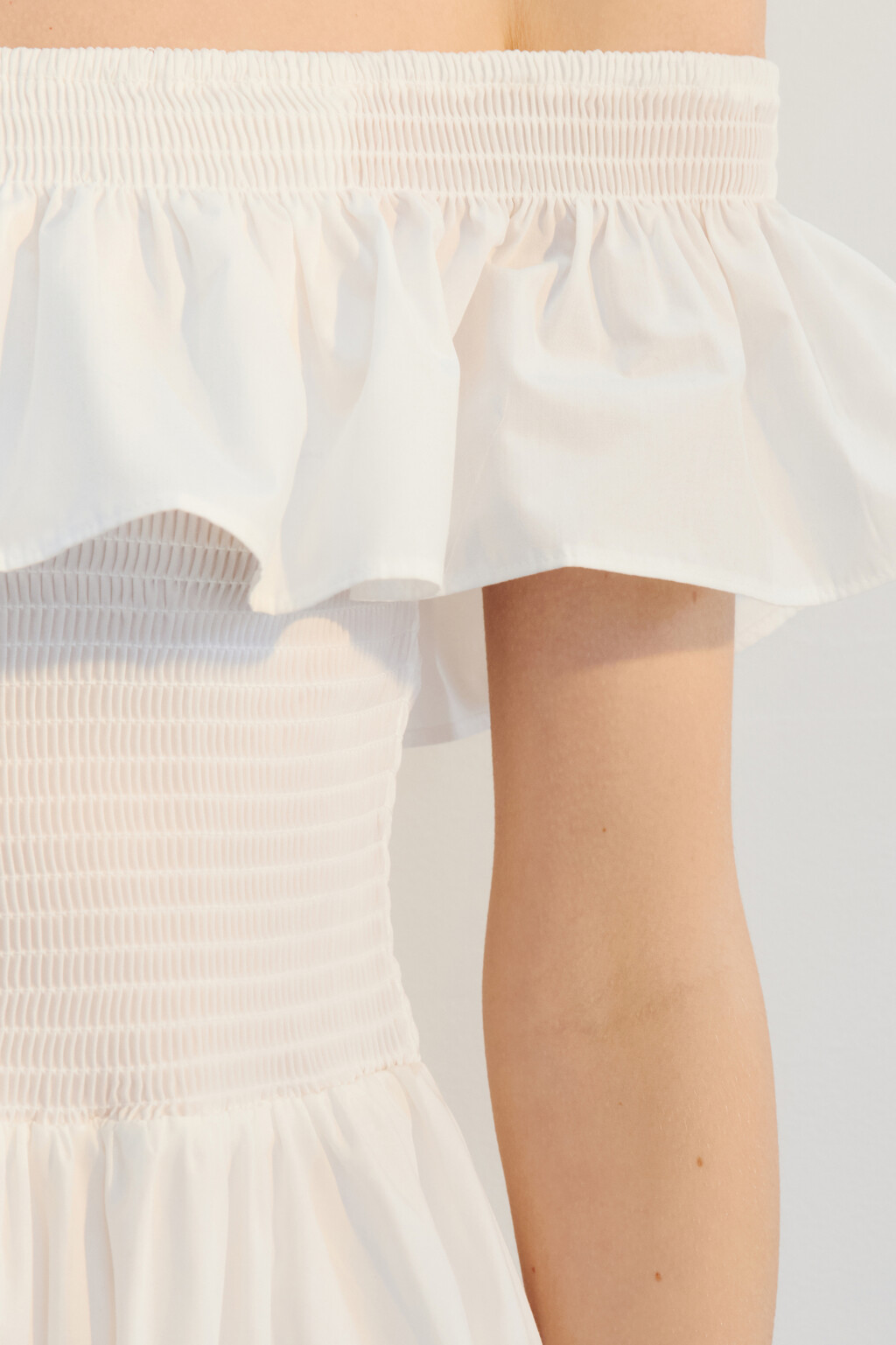 Платье миди хлопковое с пышным воланом - цвет белый - 7