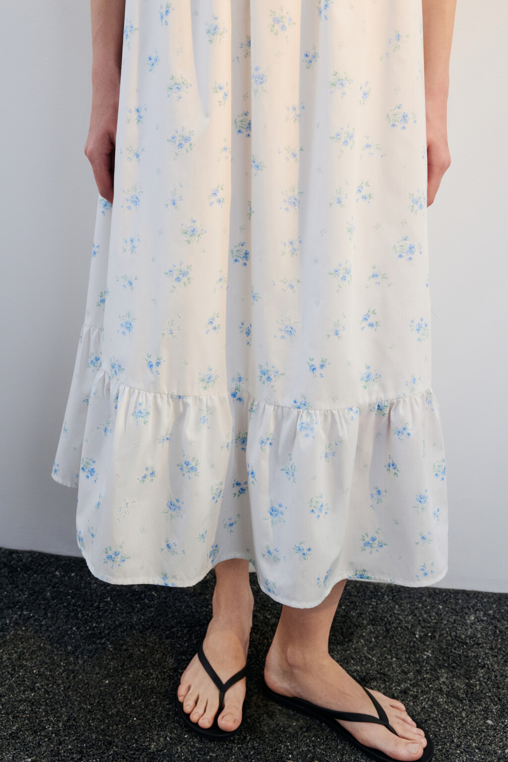 Платье-трапеция миди с завязками на груди - цвет белый - 6