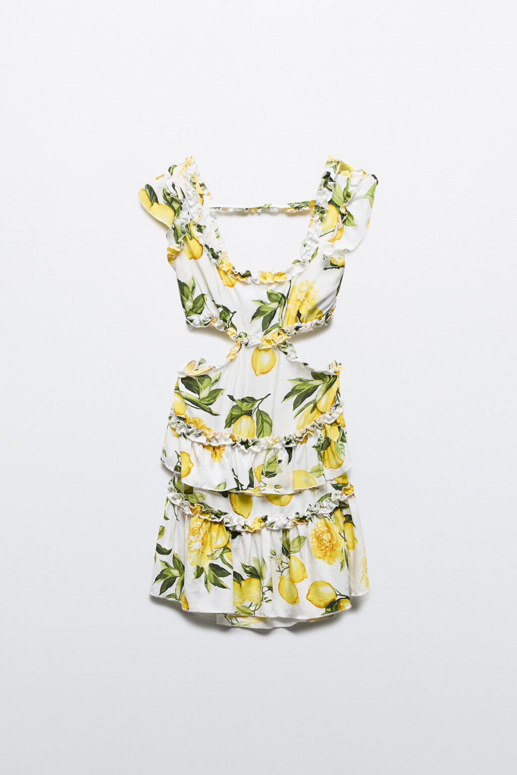 Платье мини вискозное с вырезами и оборками - цвет желтый - 10