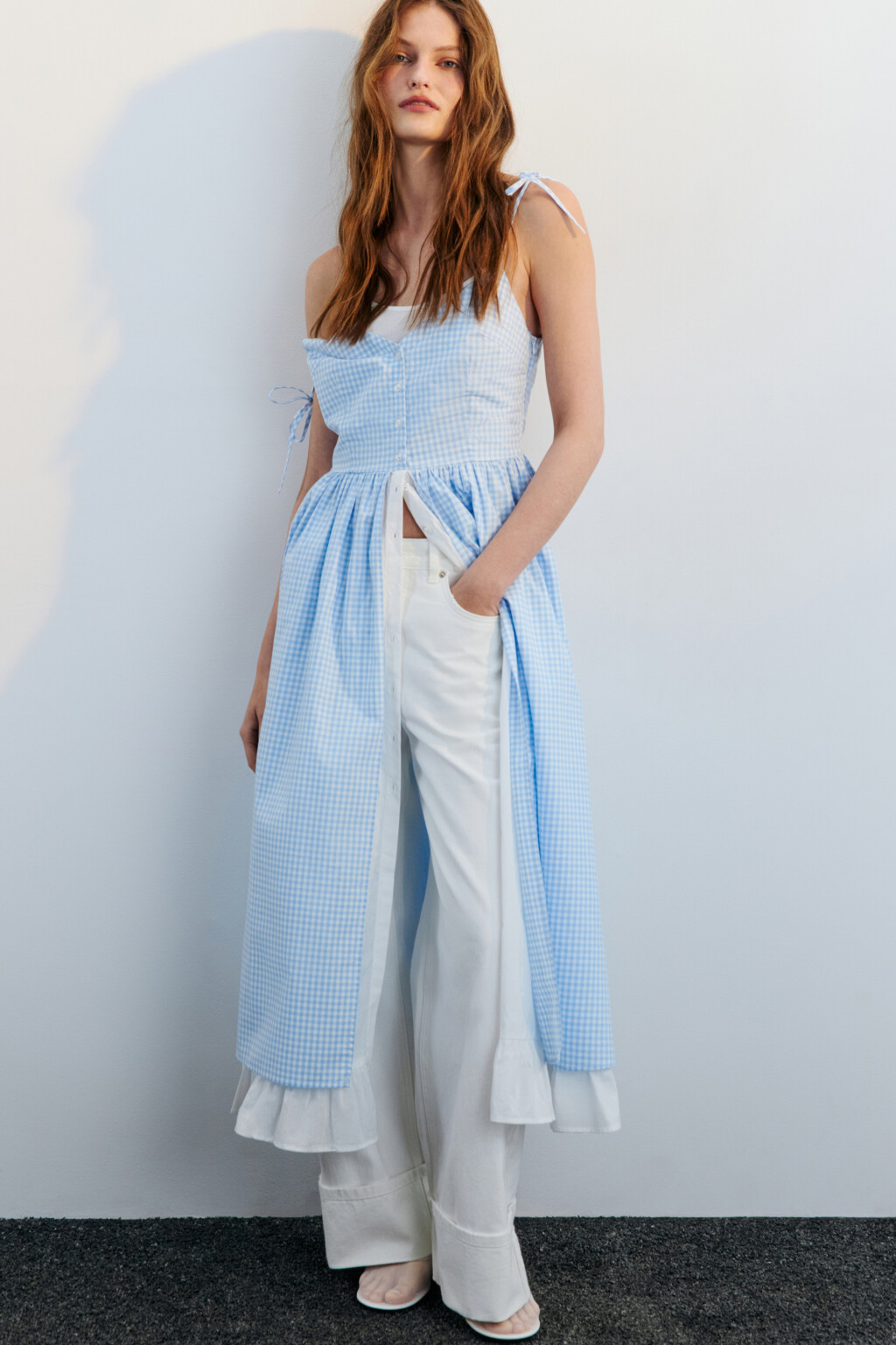 Платье миди хлопковое двуслойное - цвет голубой - 1