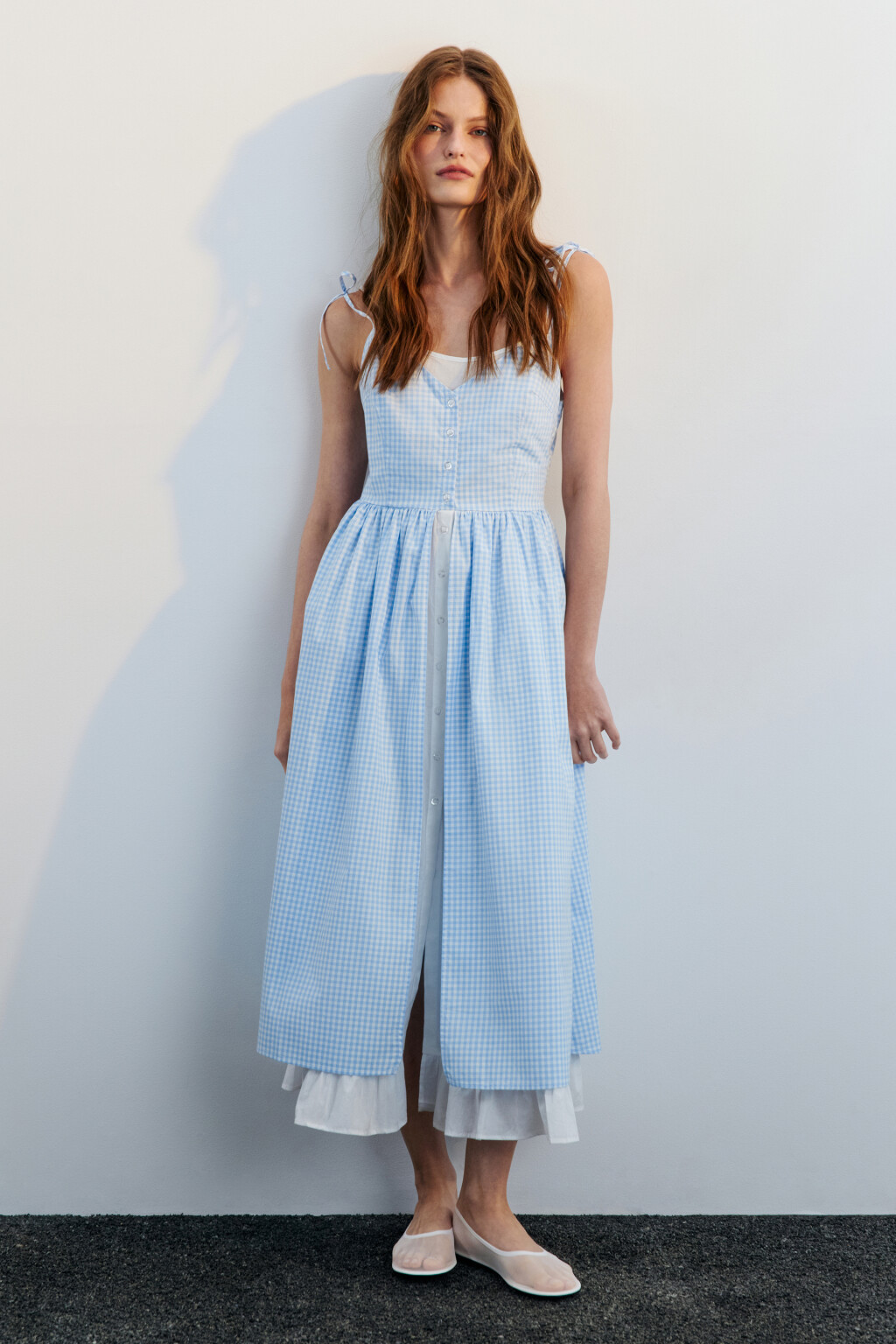 Платье миди хлопковое двуслойное - цвет голубой - 2