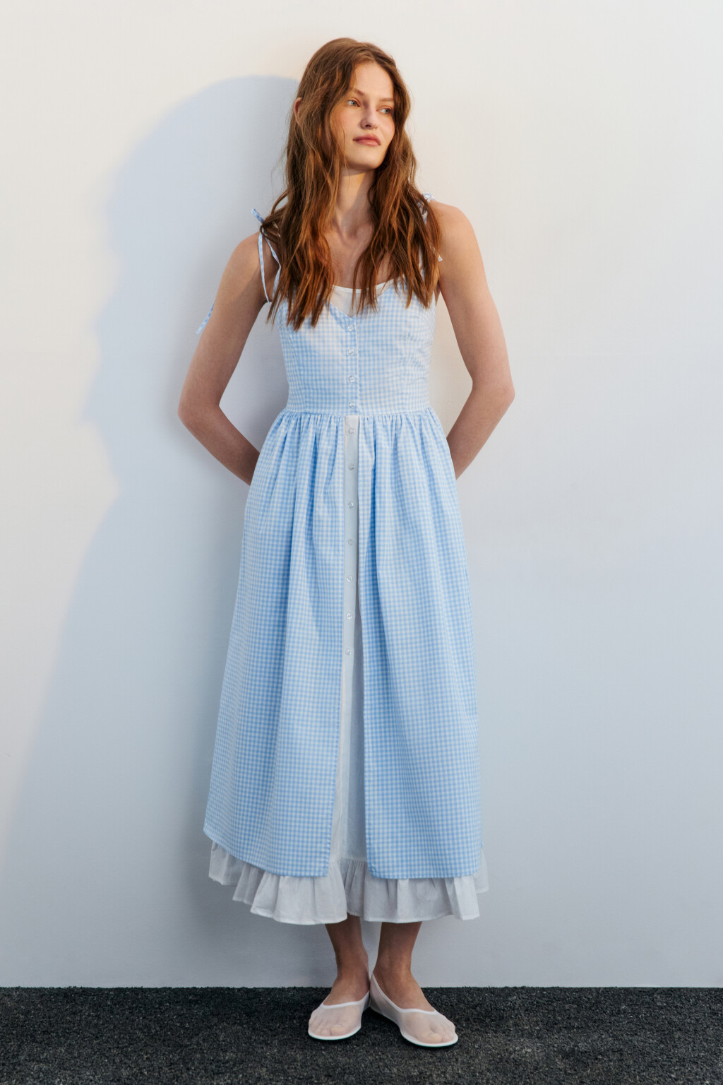 Платье миди хлопковое двуслойное - цвет голубой - 4