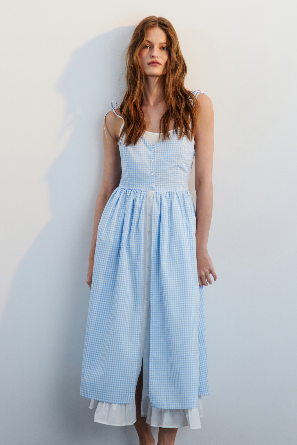 Платье миди хлопковое двуслойное - цвет голубой - 7