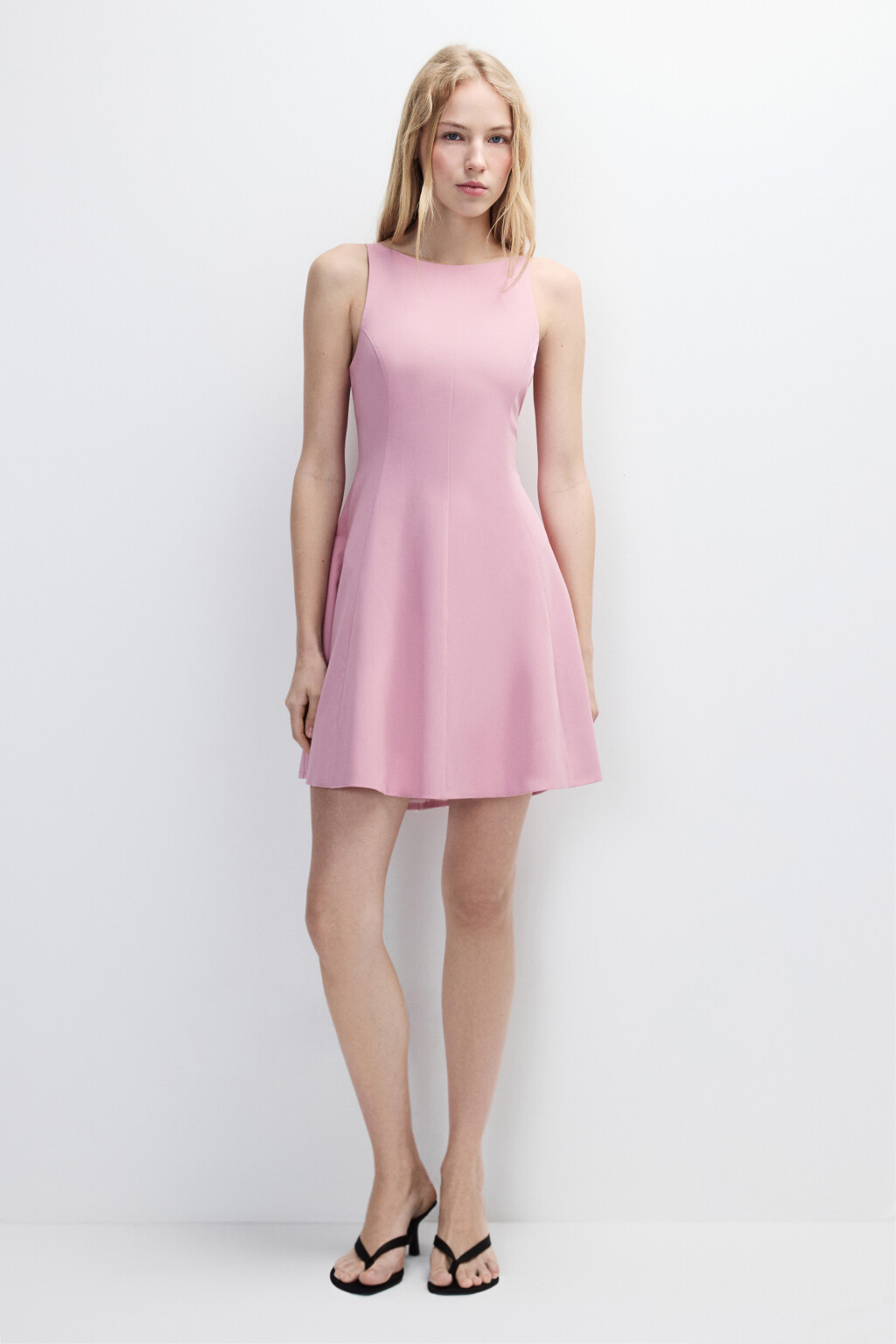 Платье мини с бантом на спине - цвет розовый - 4