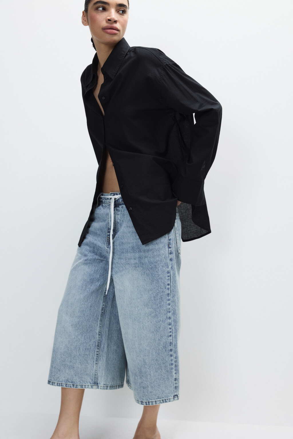 Рубашка oversize из хлопка и льна - цвет черный - 1