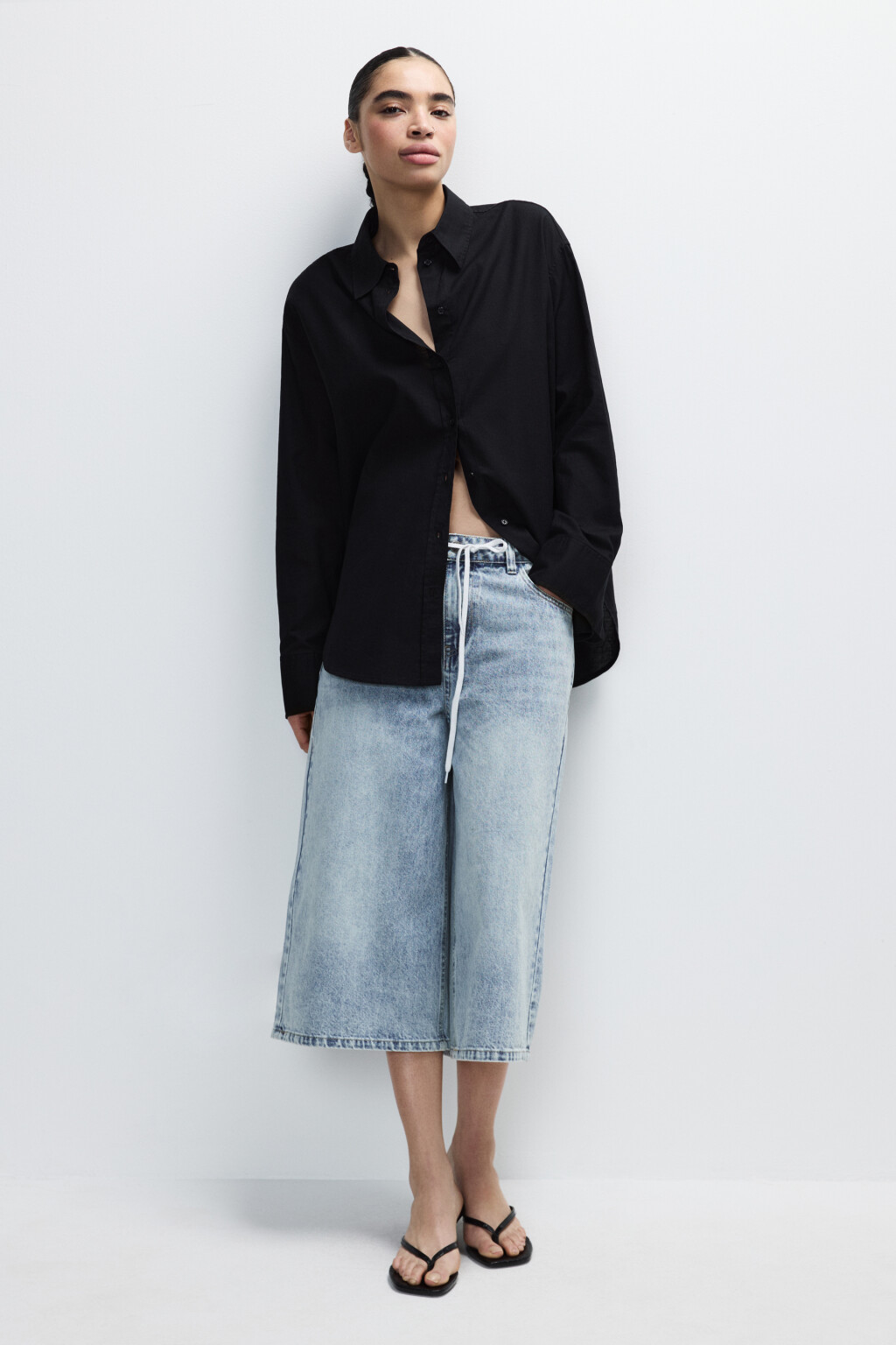 Рубашка oversize из хлопка и льна - цвет черный - 4