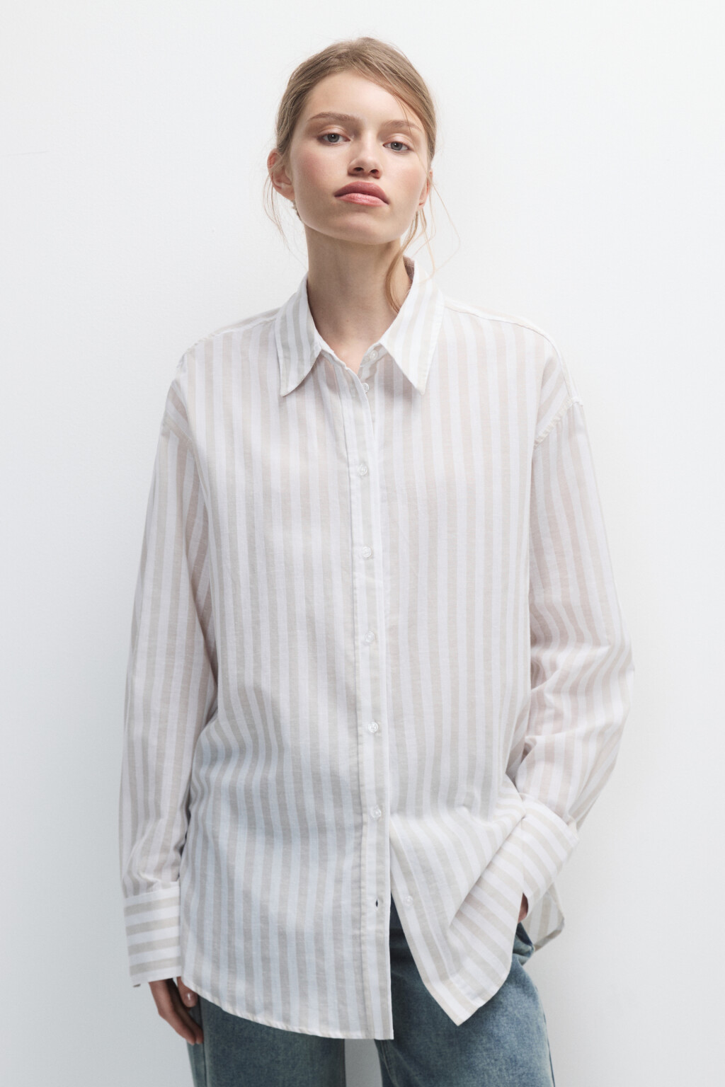 Рубашка oversize из хлопка и льна - цвет коричневый - 3