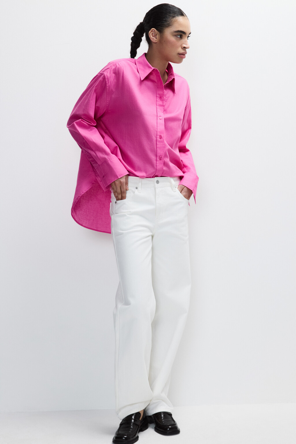 Рубашка oversize из хлопка и льна - цвет розовый - 1